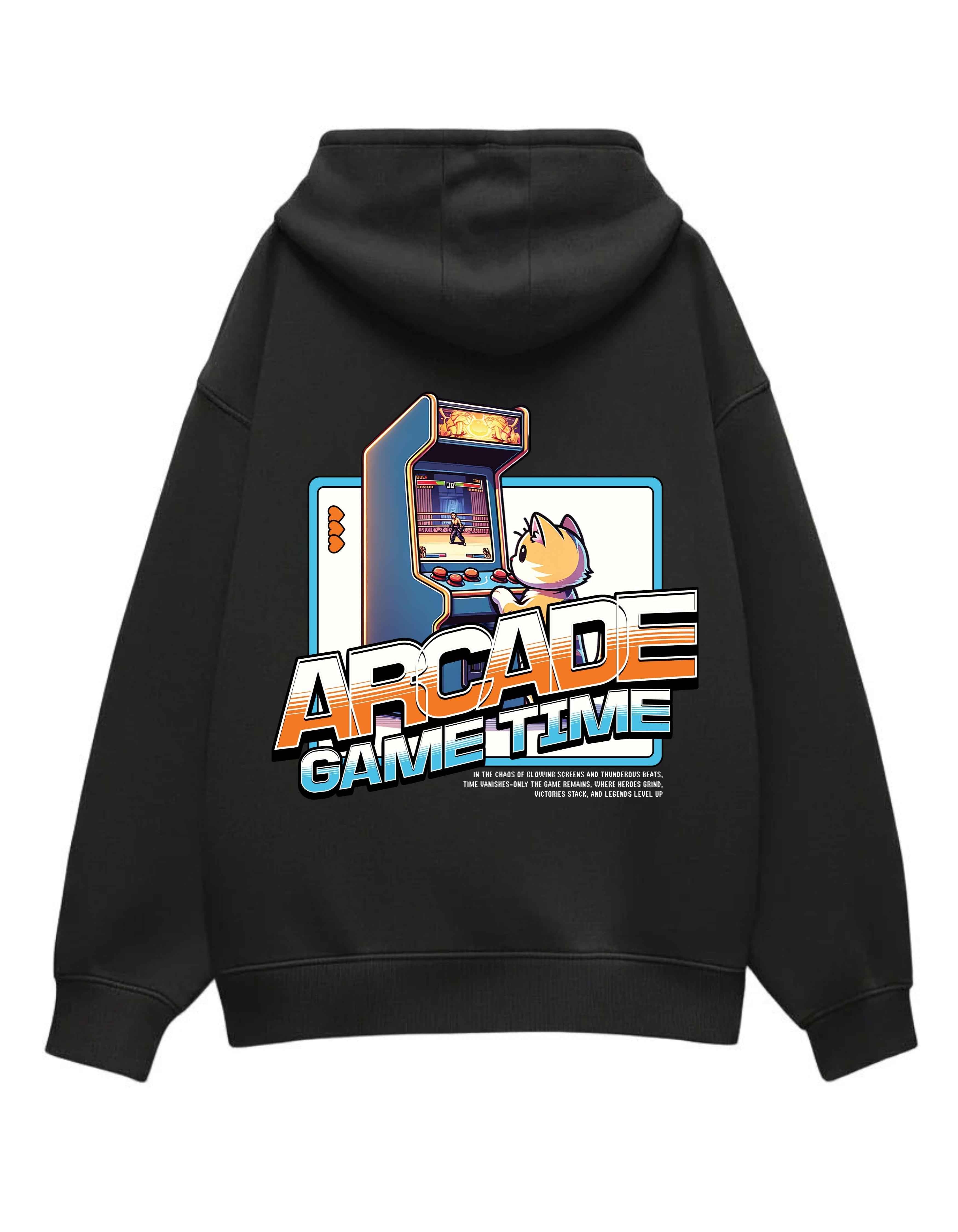 Black Game Time Printed Oversized Hoodie