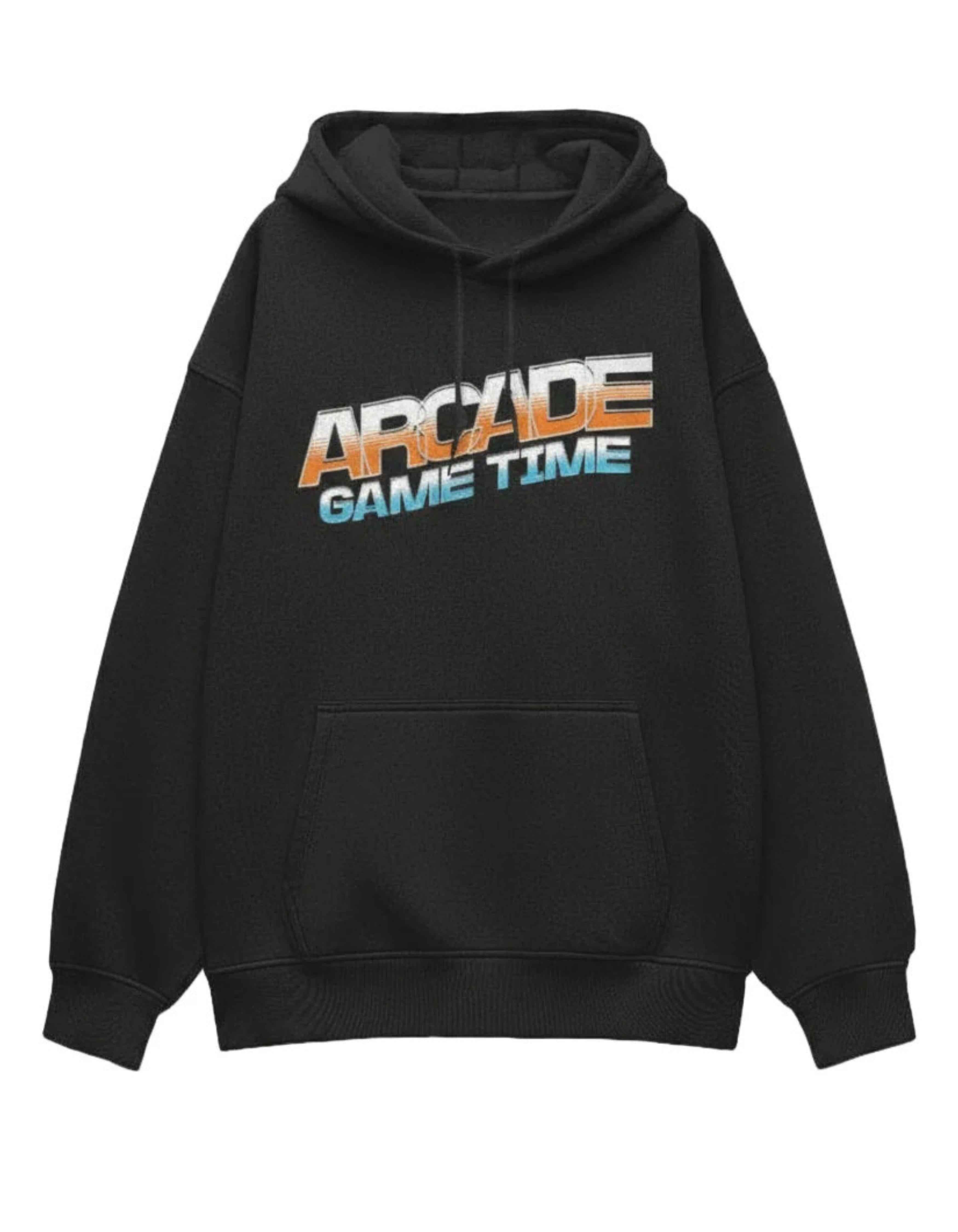 Black Game Time Printed Oversized Hoodie