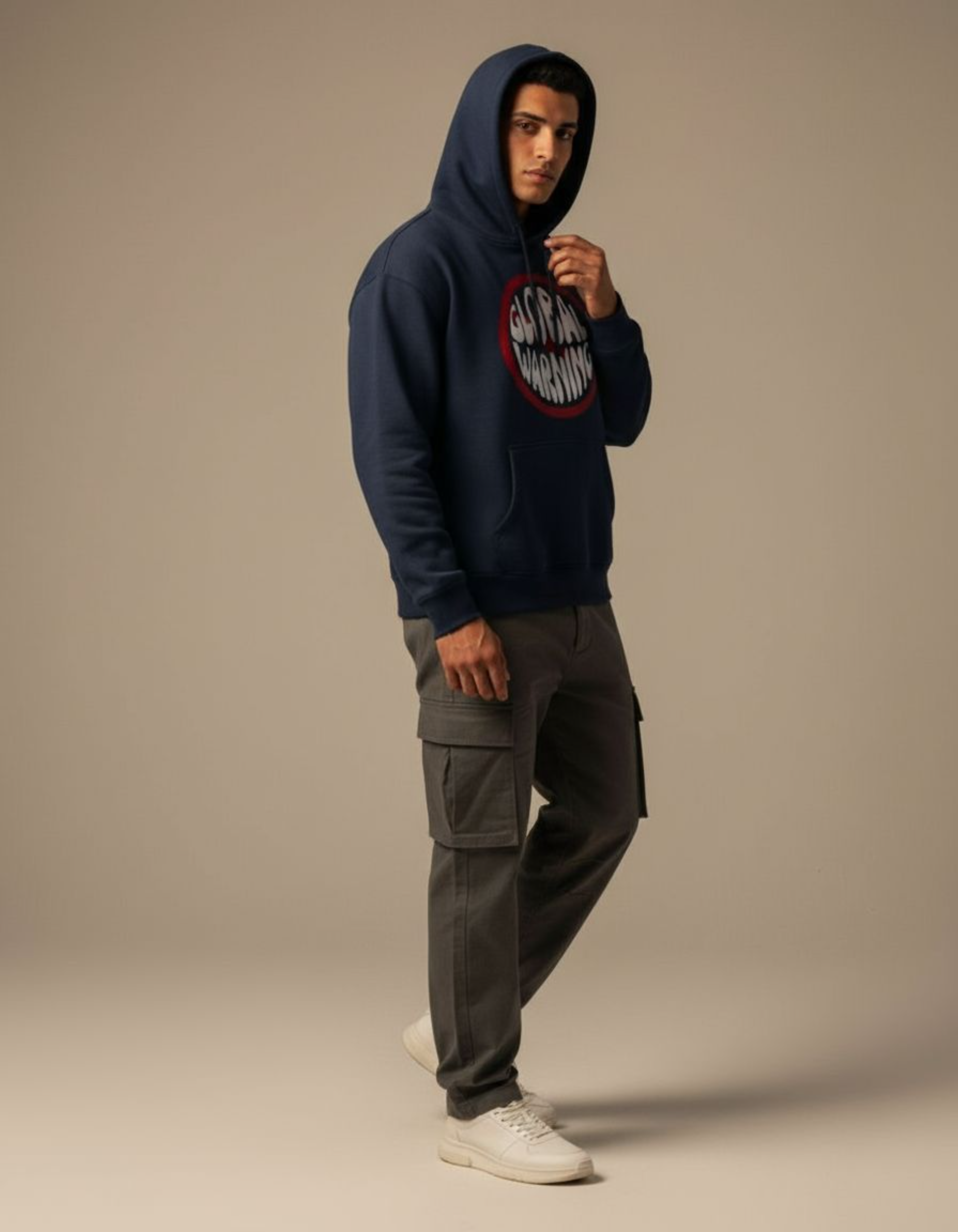 Navy Global Warning Typography Oversized Hoodie