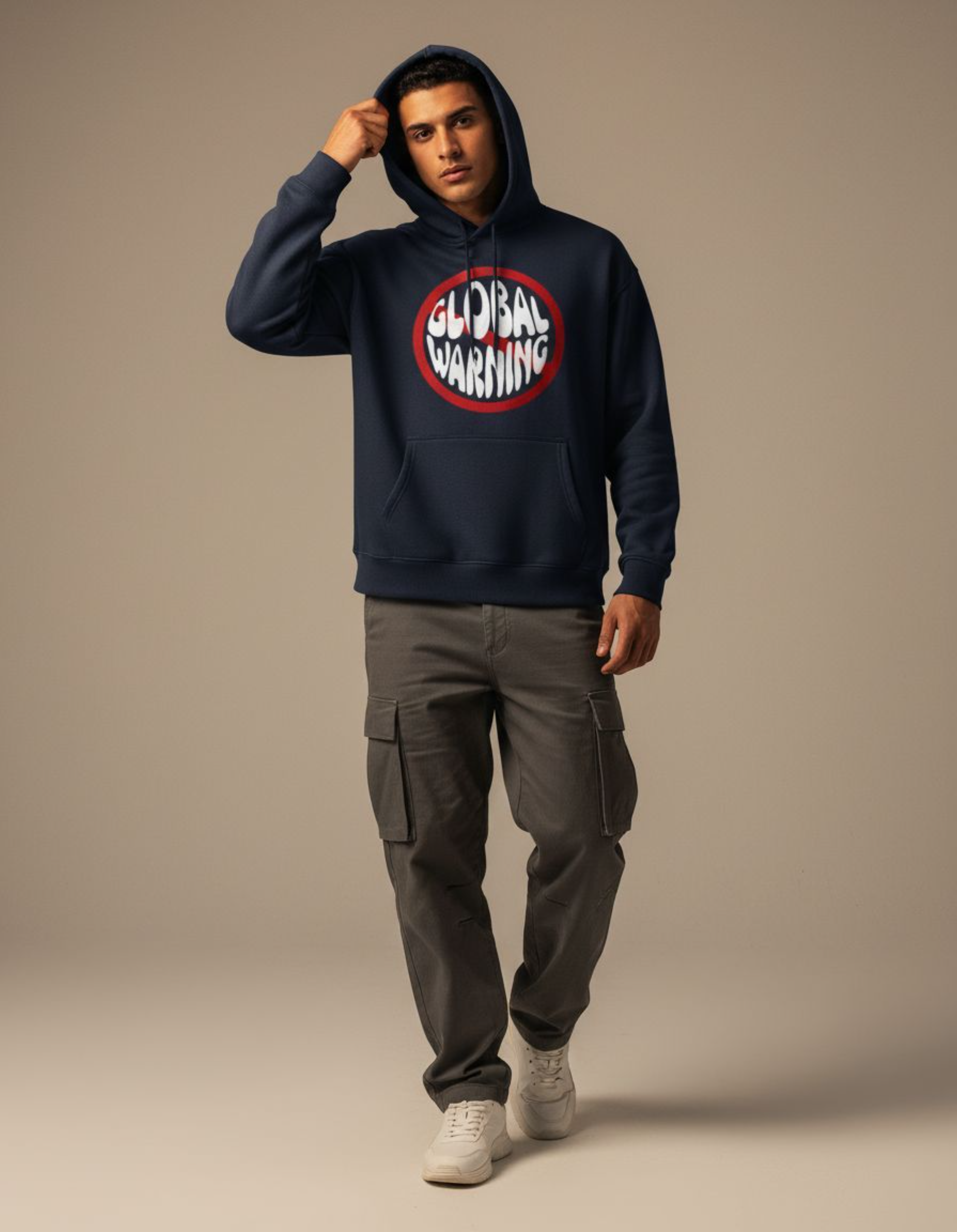 Navy Global Warning Typography Oversized Hoodie