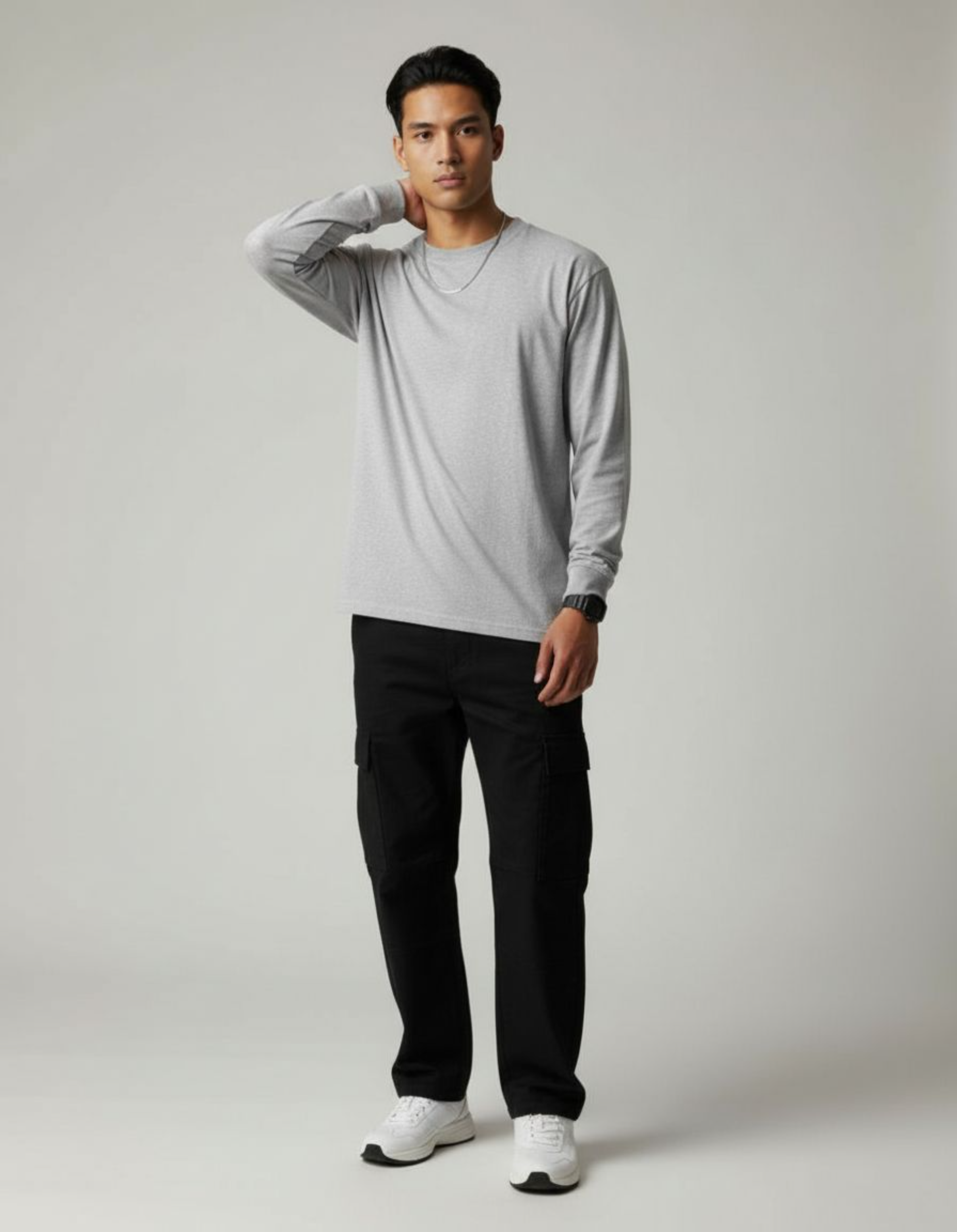 Solid Grey Full Sleeve Regular Fit T-Shirt