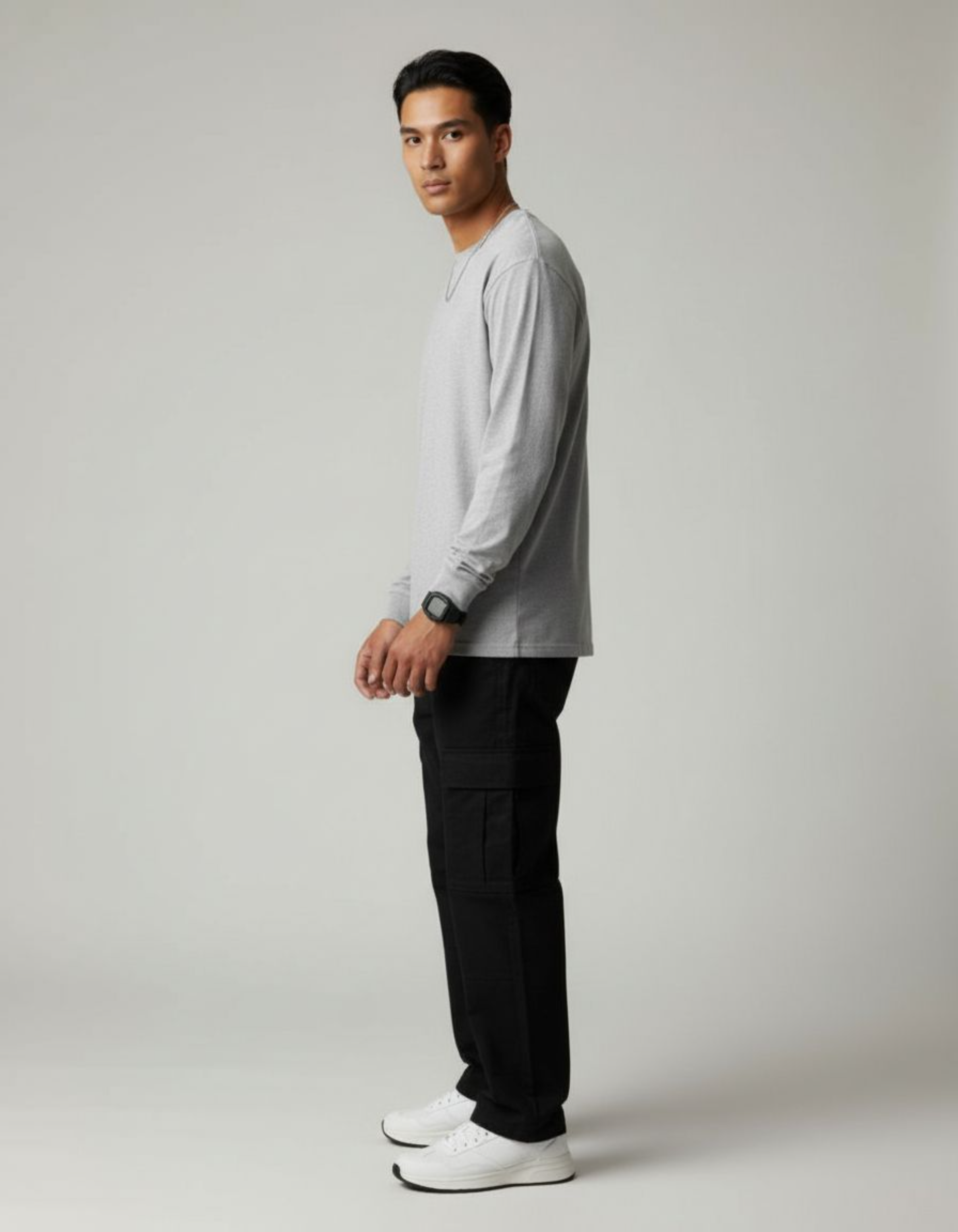 Solid Grey Full Sleeve Regular Fit T-Shirt