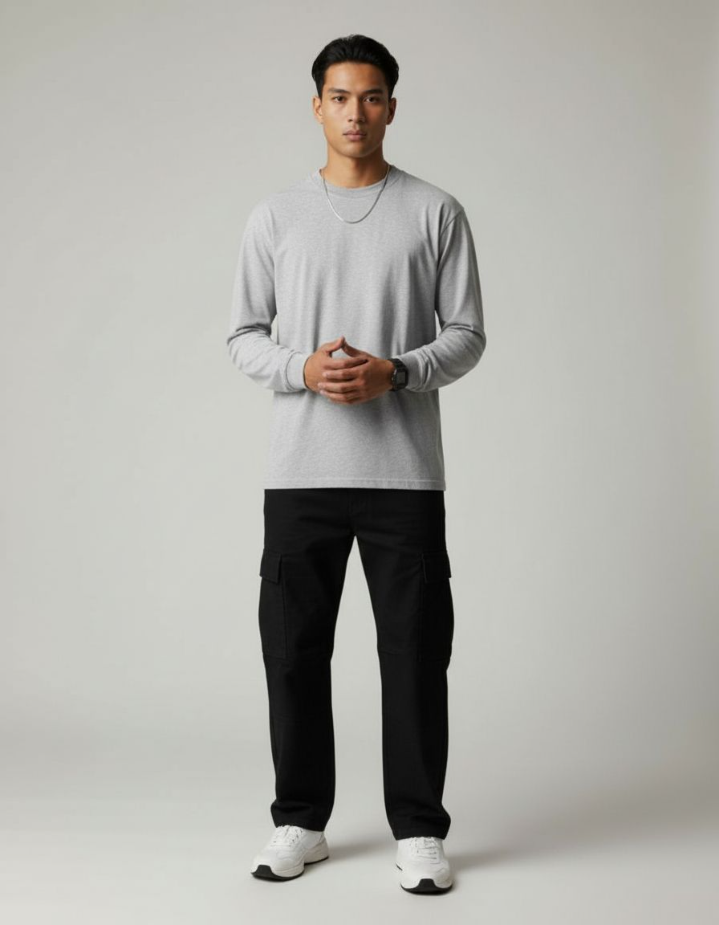 Solid Grey Full Sleeve Regular Fit T-Shirt