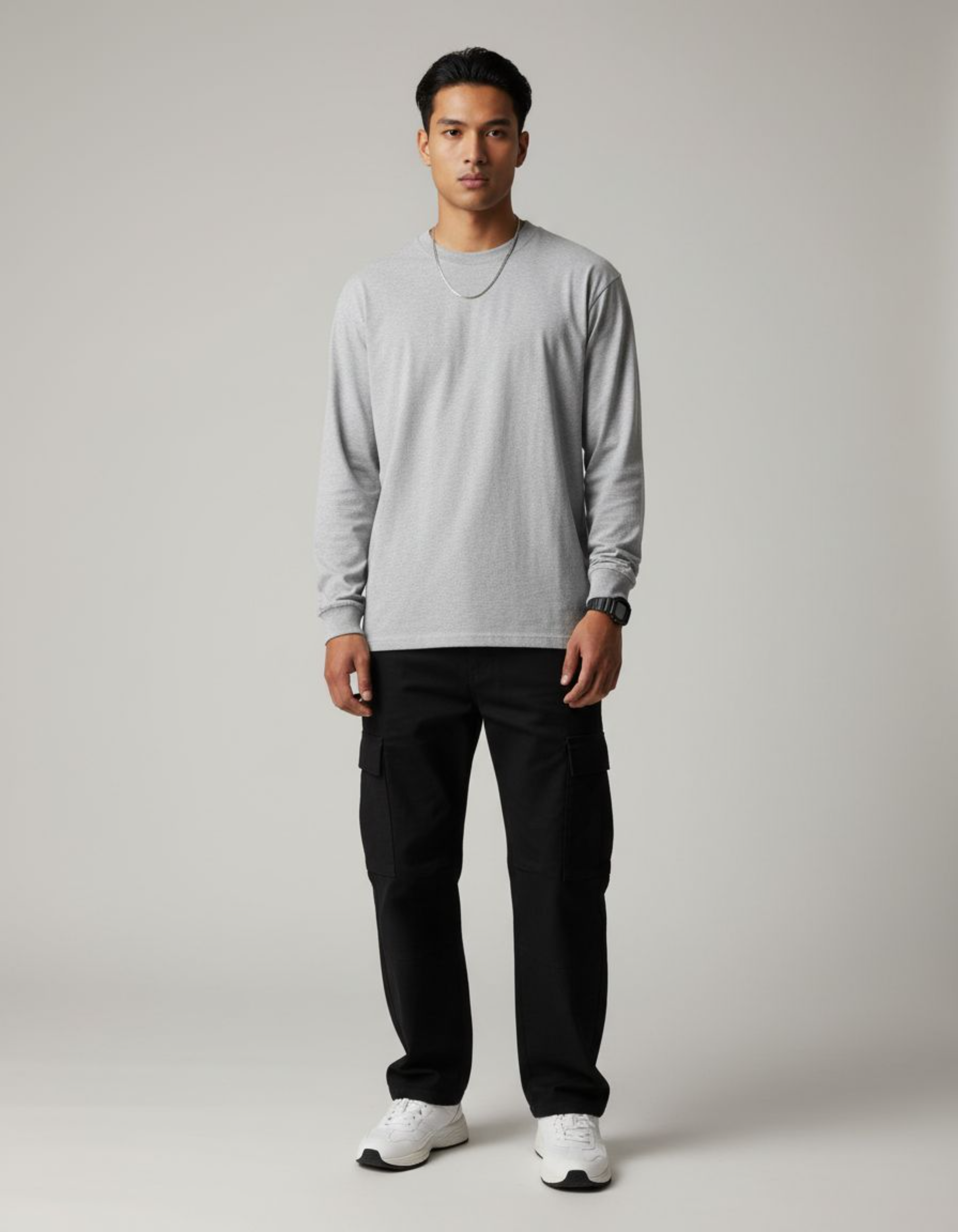 Solid Grey Full Sleeve Regular Fit T-Shirt