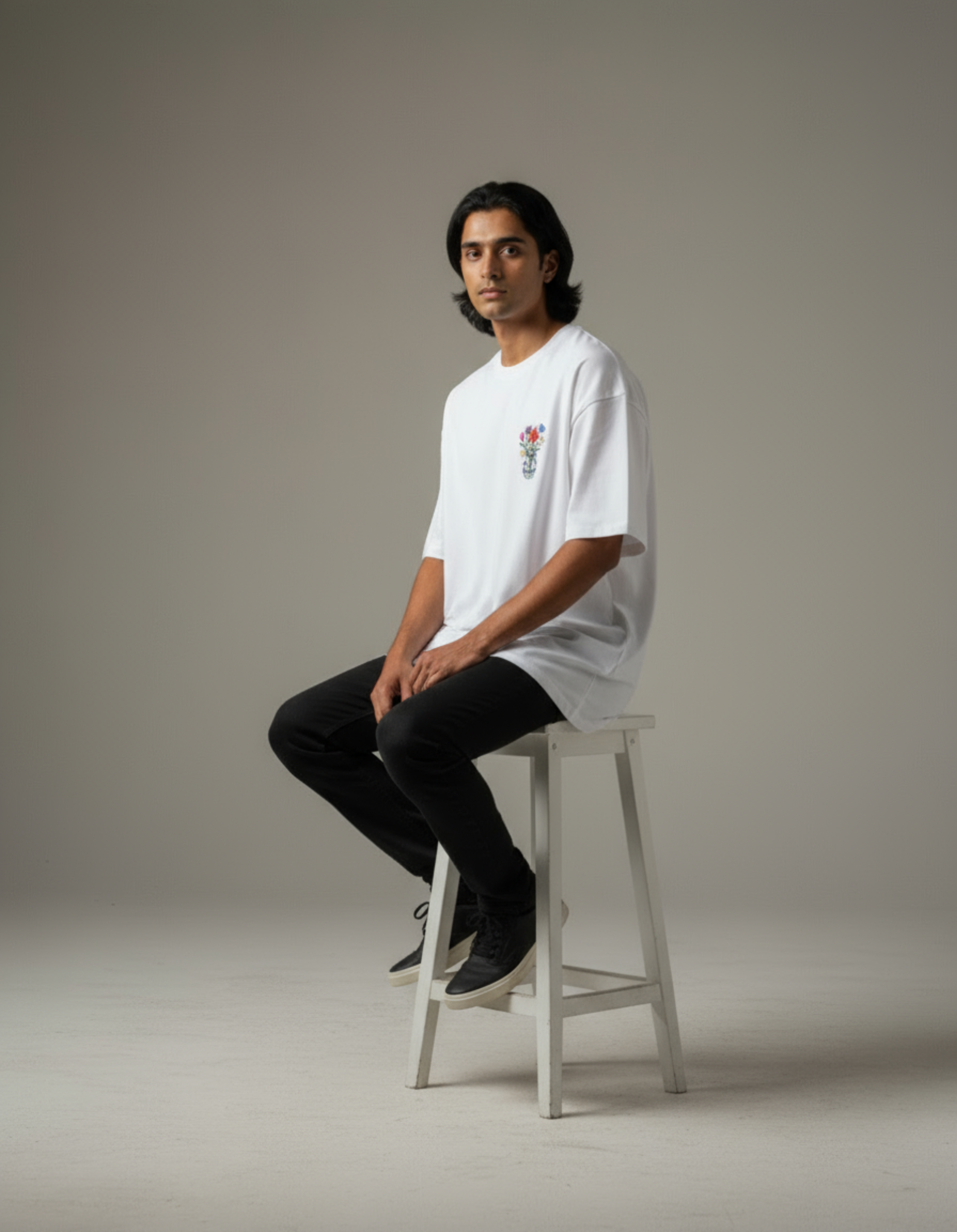 White Growth Demands Struggle Printed Terry Oversized Tee