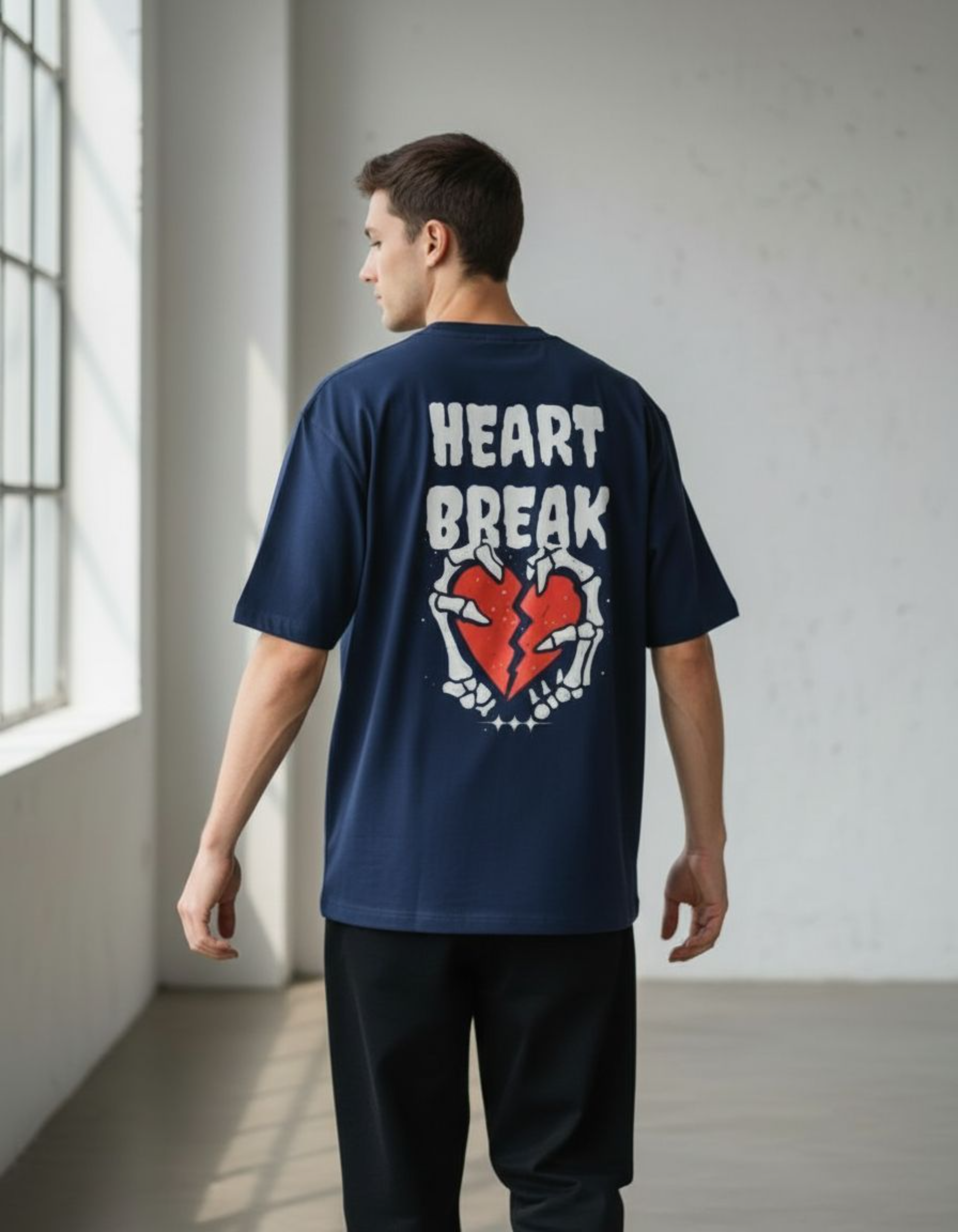 Royal Blue Heart Break Oversized Printed T-Shirt