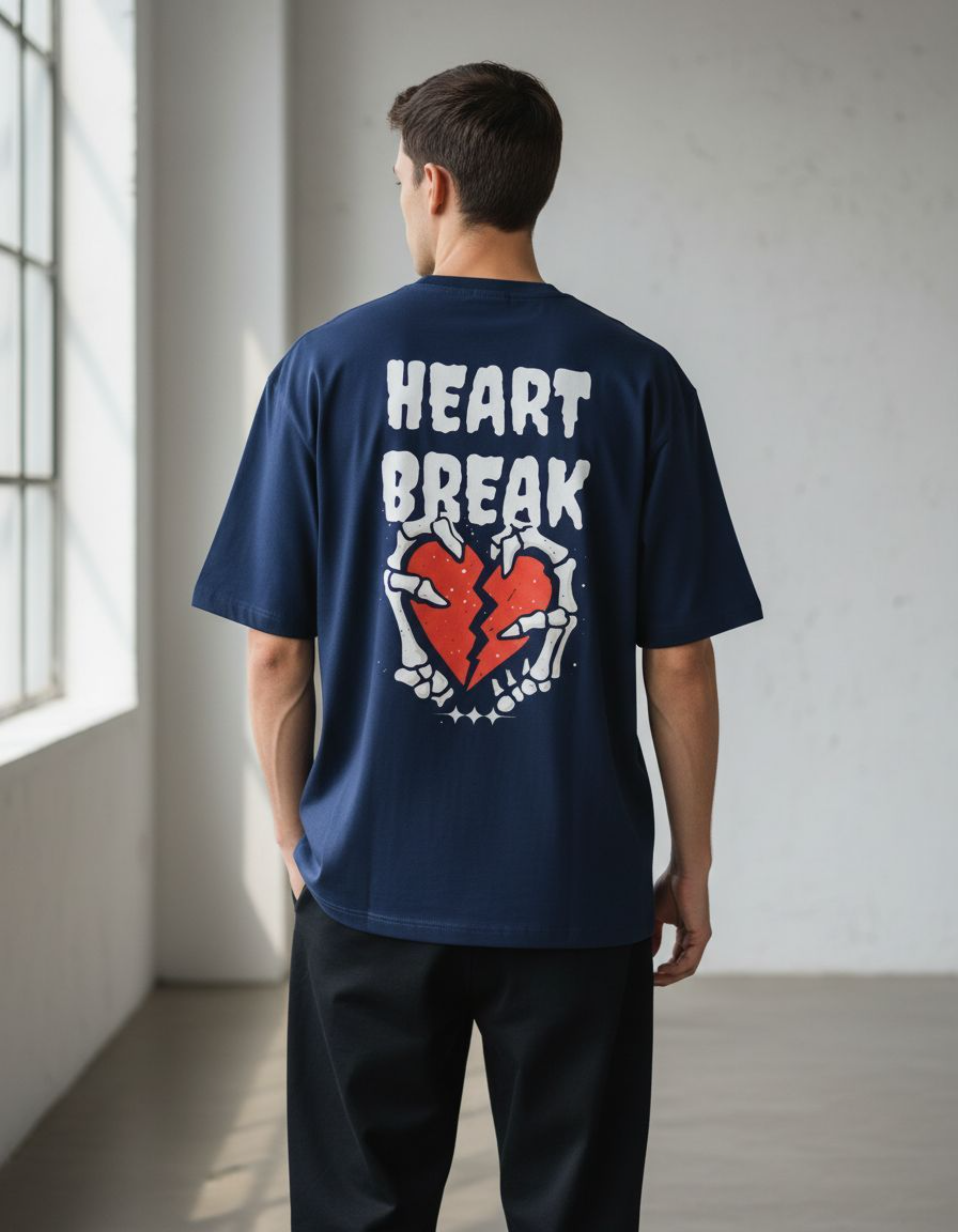 Royal Blue Heart Break Oversized Printed T-Shirt