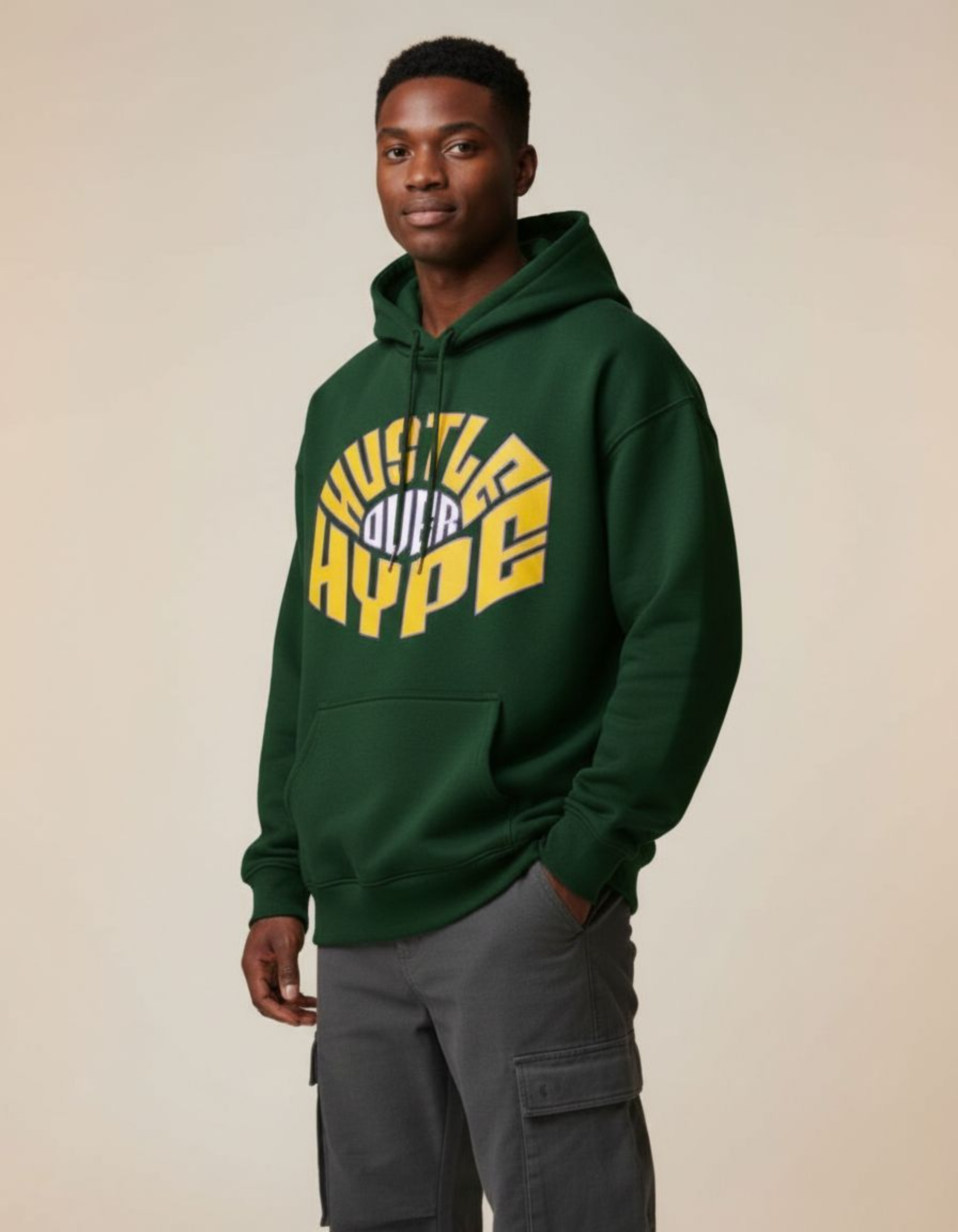 Green Hustle Typography Oversized Hoodie
