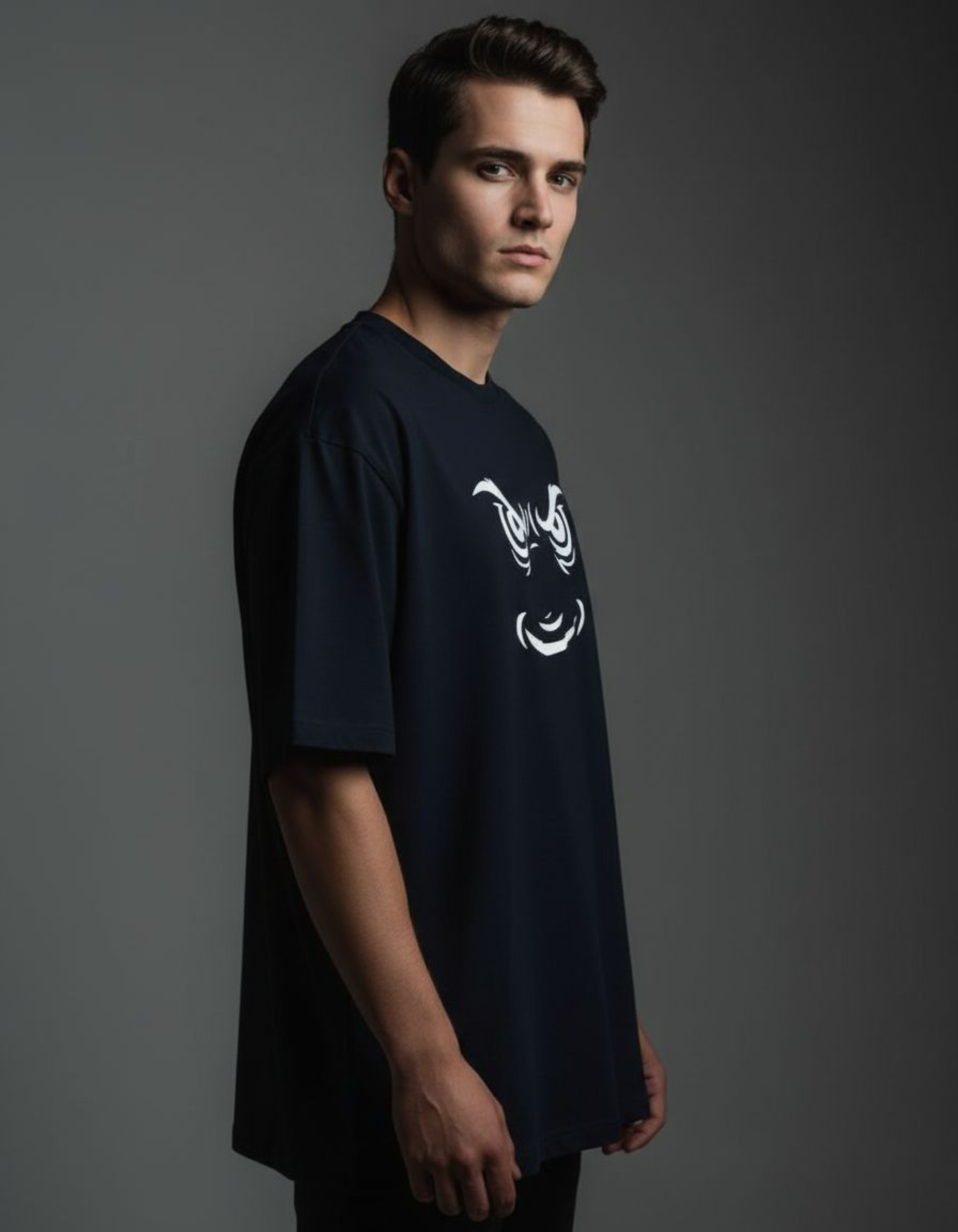 Navy Blue Eye Oversized Printed T-Shirt