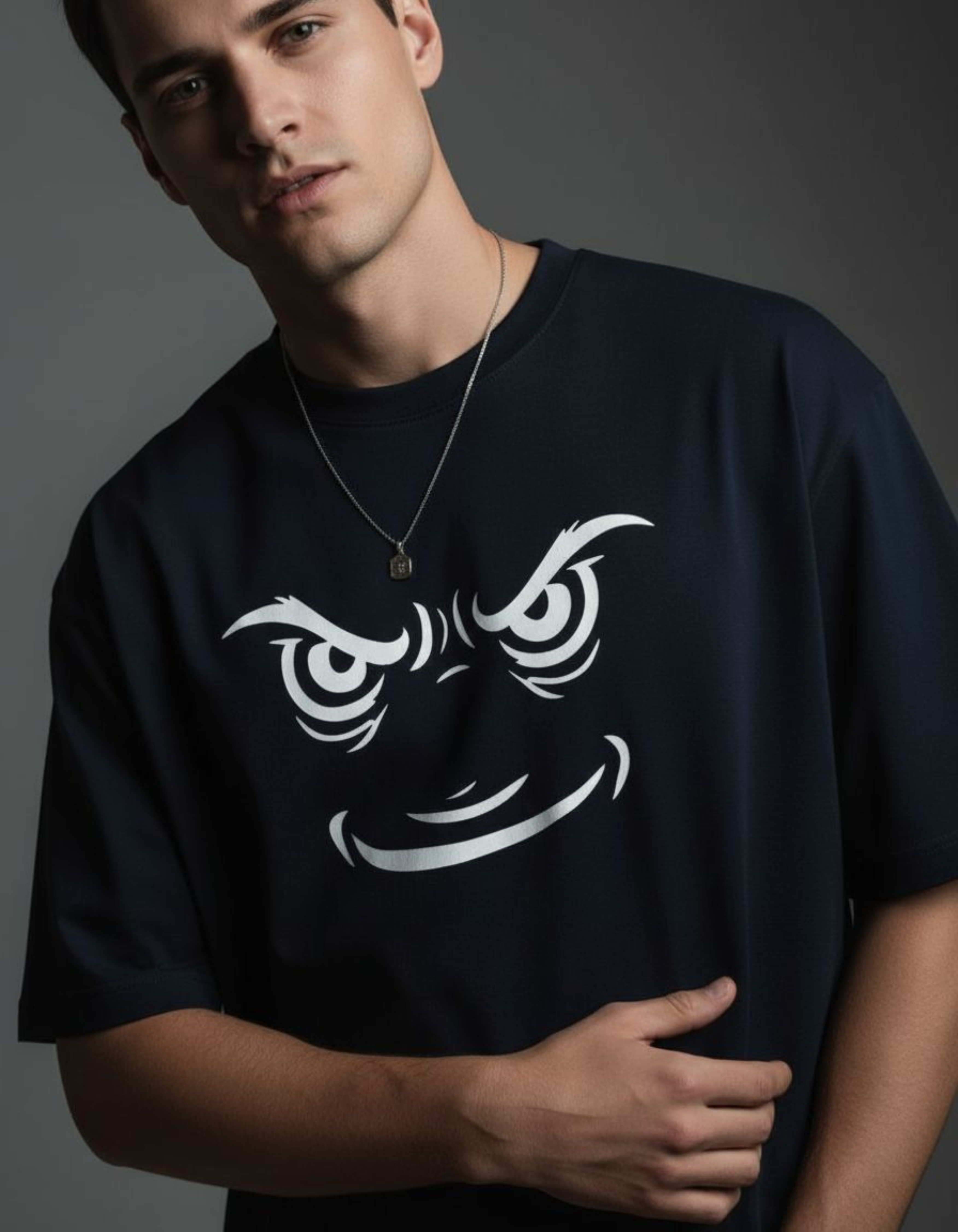 Navy Blue Eye Oversized Printed T-Shirt