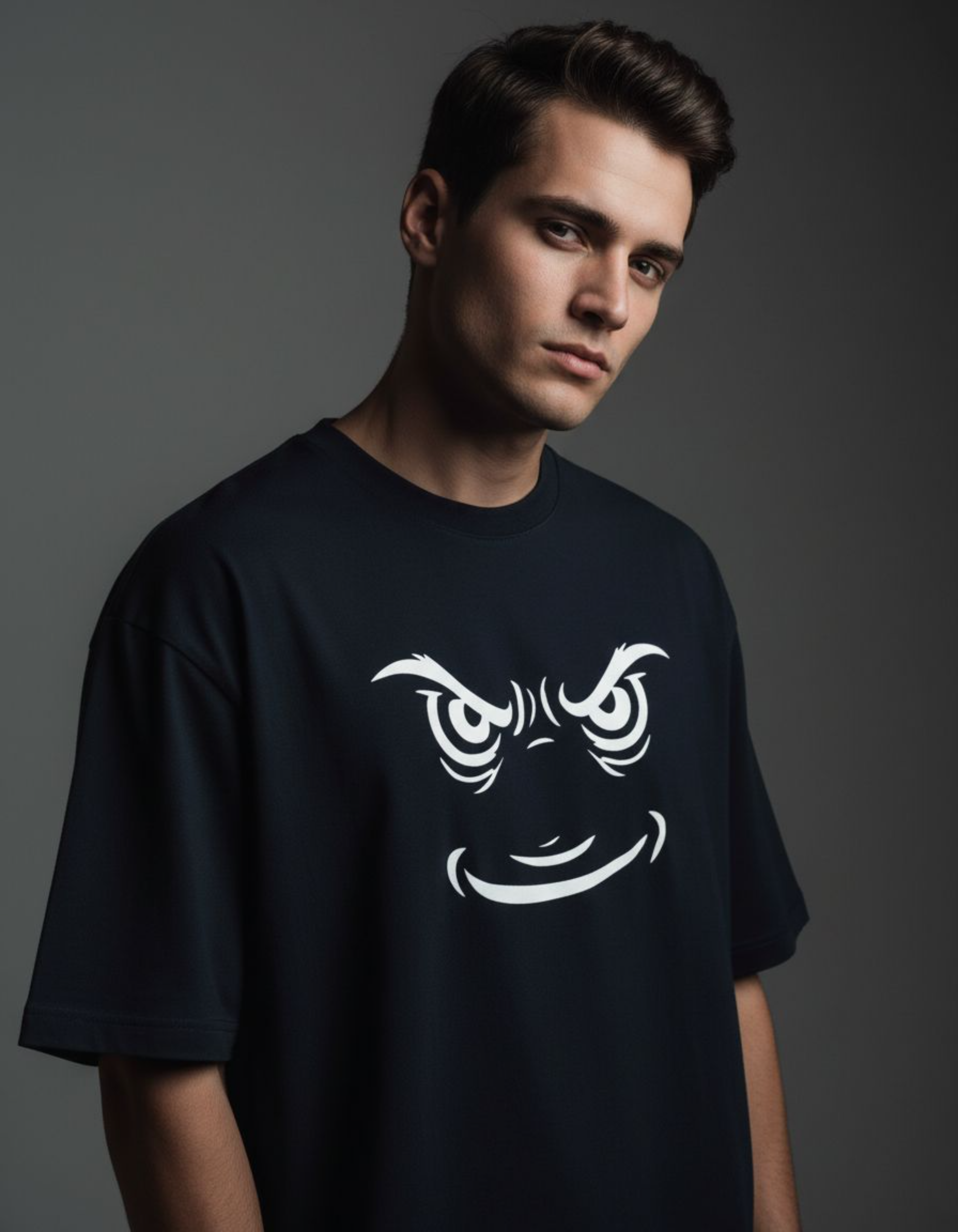 Navy Blue Eye Oversized Printed T-Shirt