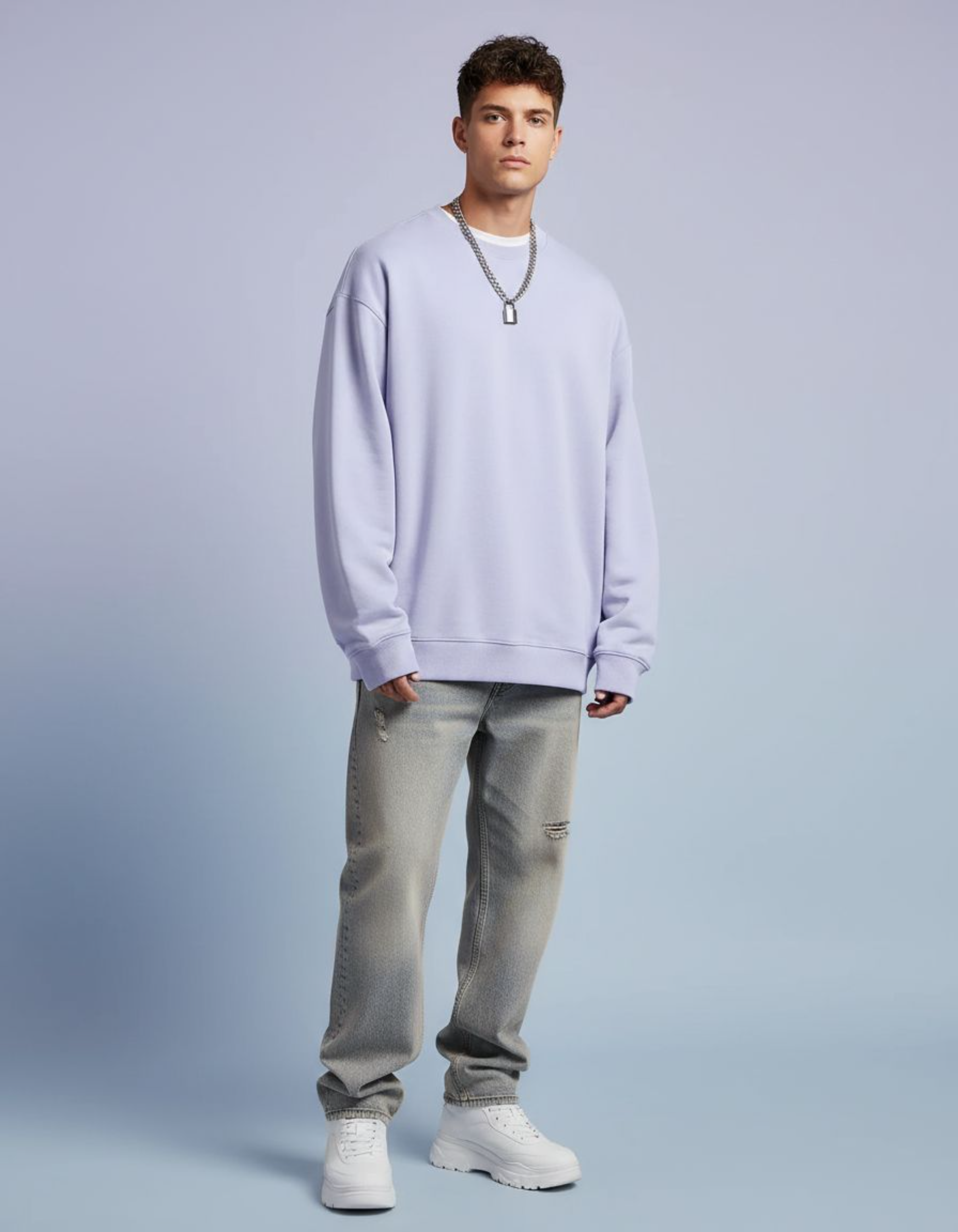 Solid Lavender Oversized Sweatshirt