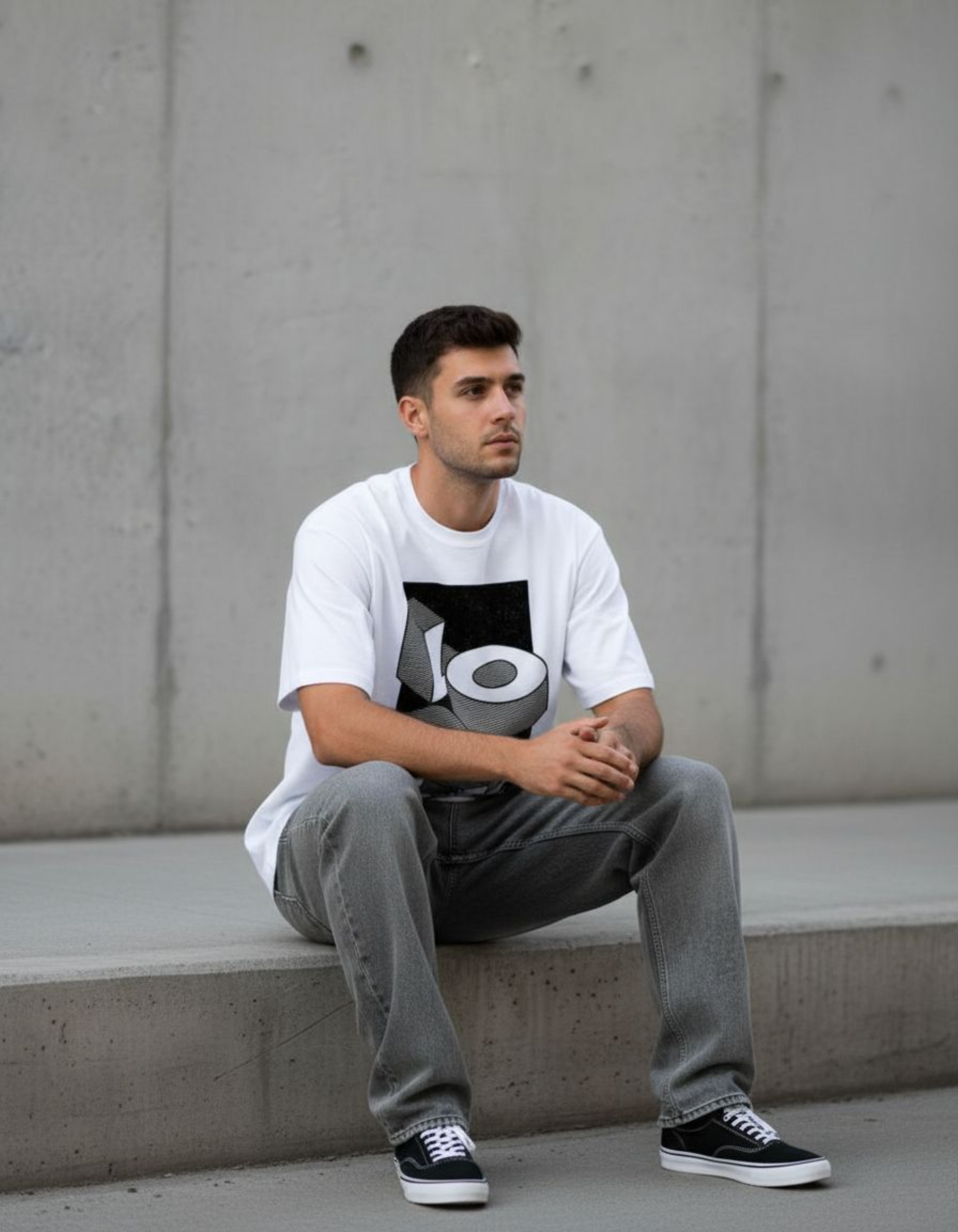 White Look Deeper Oversized Typography T-Shirt