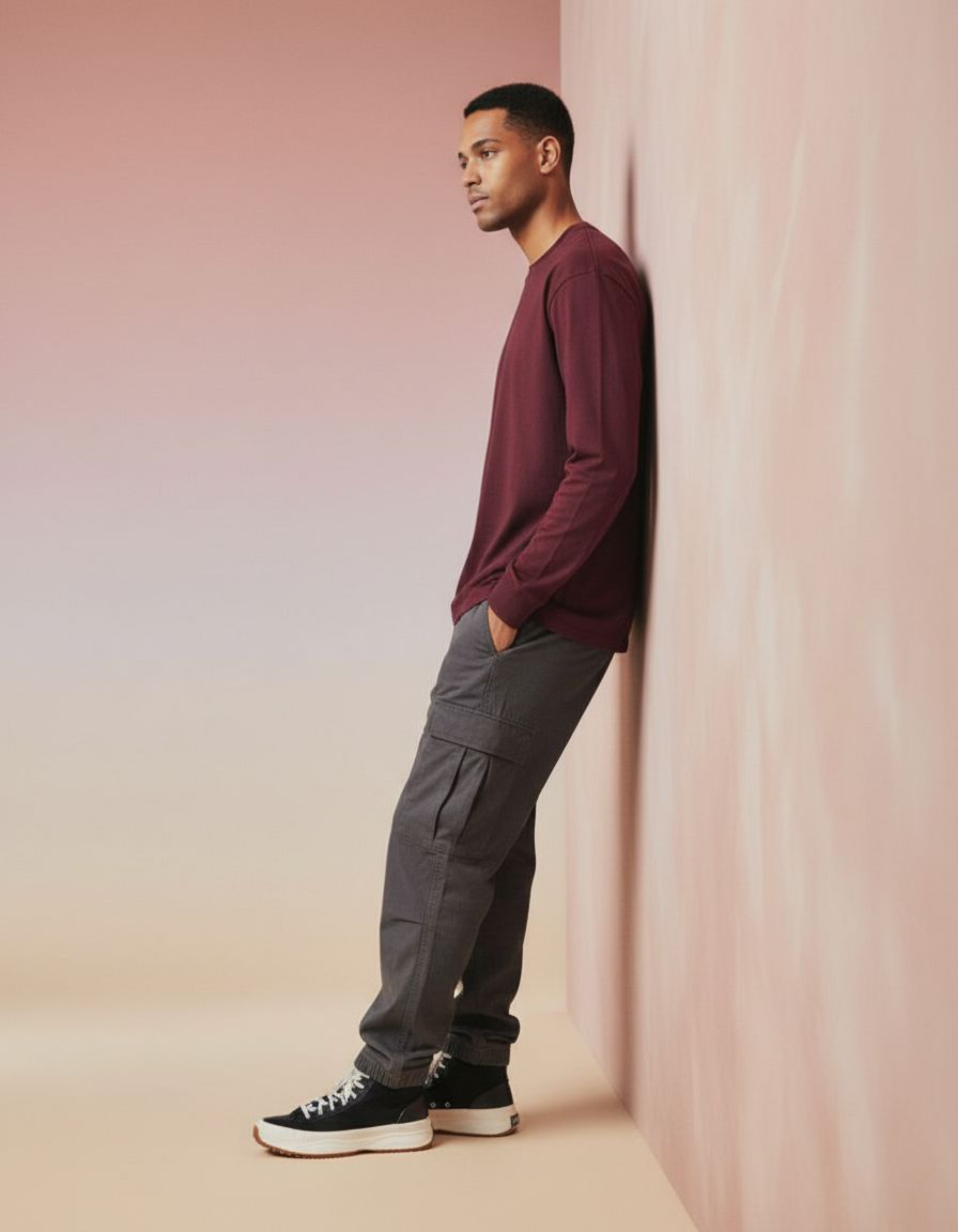 Solid Maroon Full Sleeve Regular Fit T-Shirt