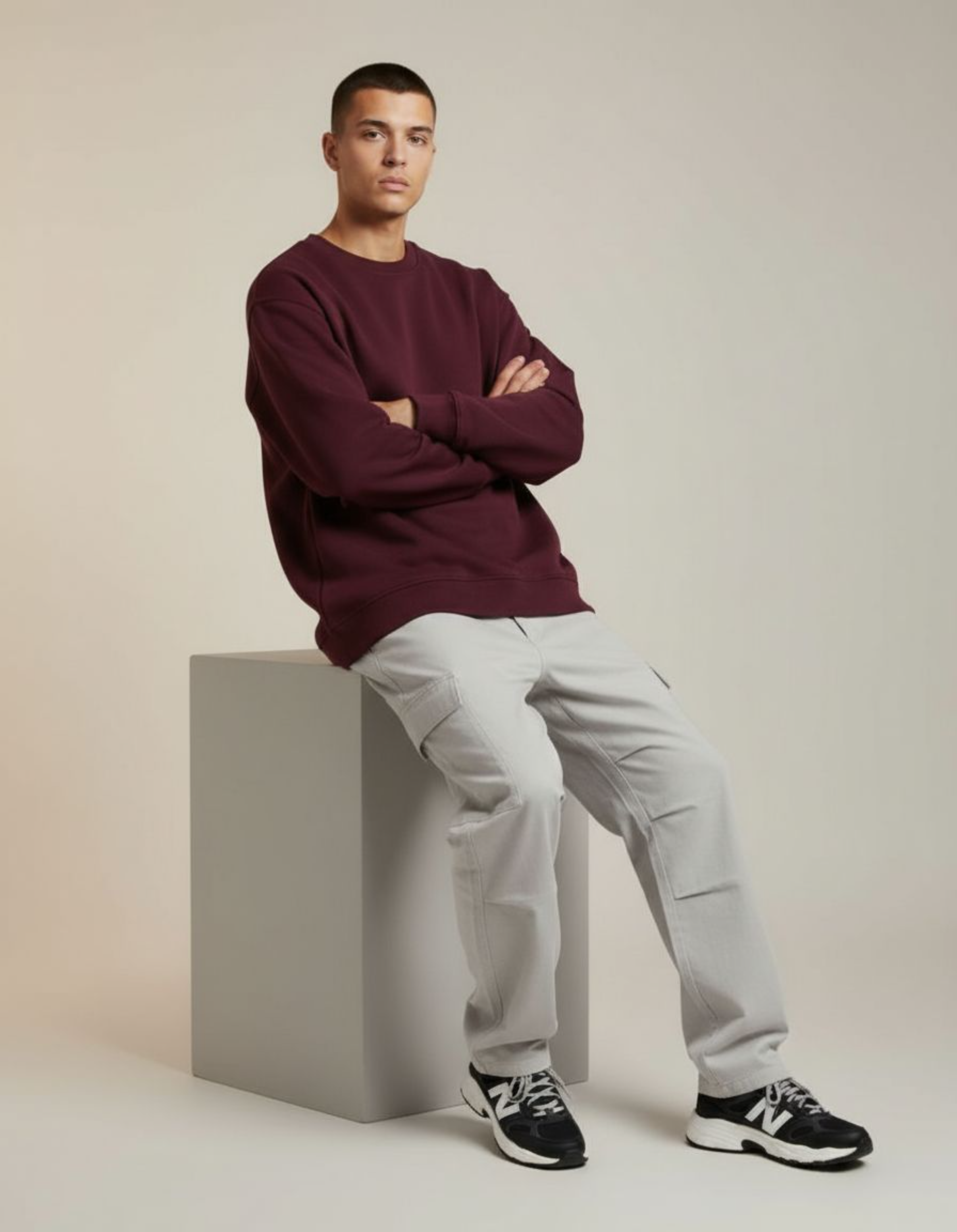 Solid Maroon Oversized Sweatshirt