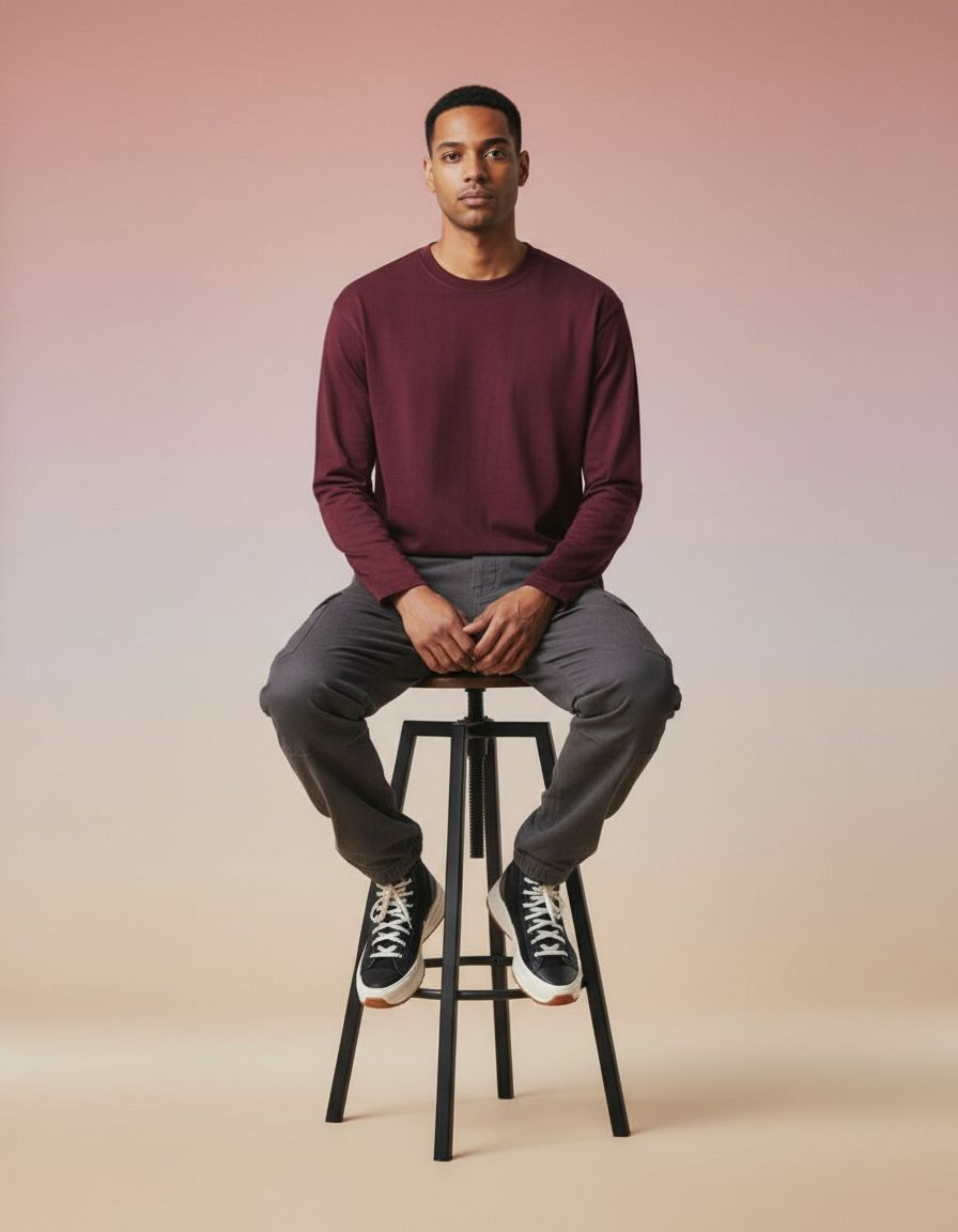 Solid Maroon Full Sleeve Regular Fit T-Shirt