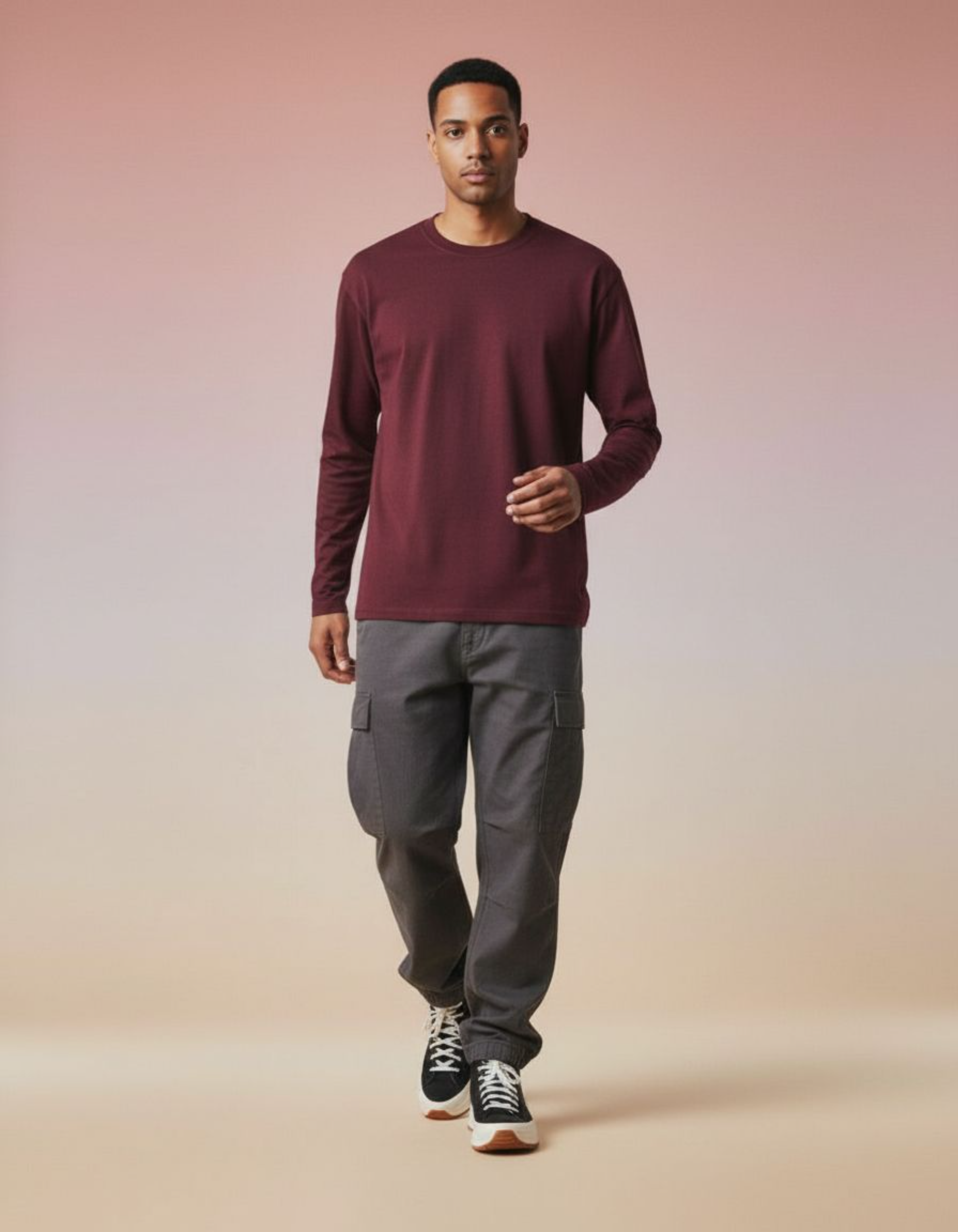 Solid Maroon Full Sleeve Regular Fit T-Shirt