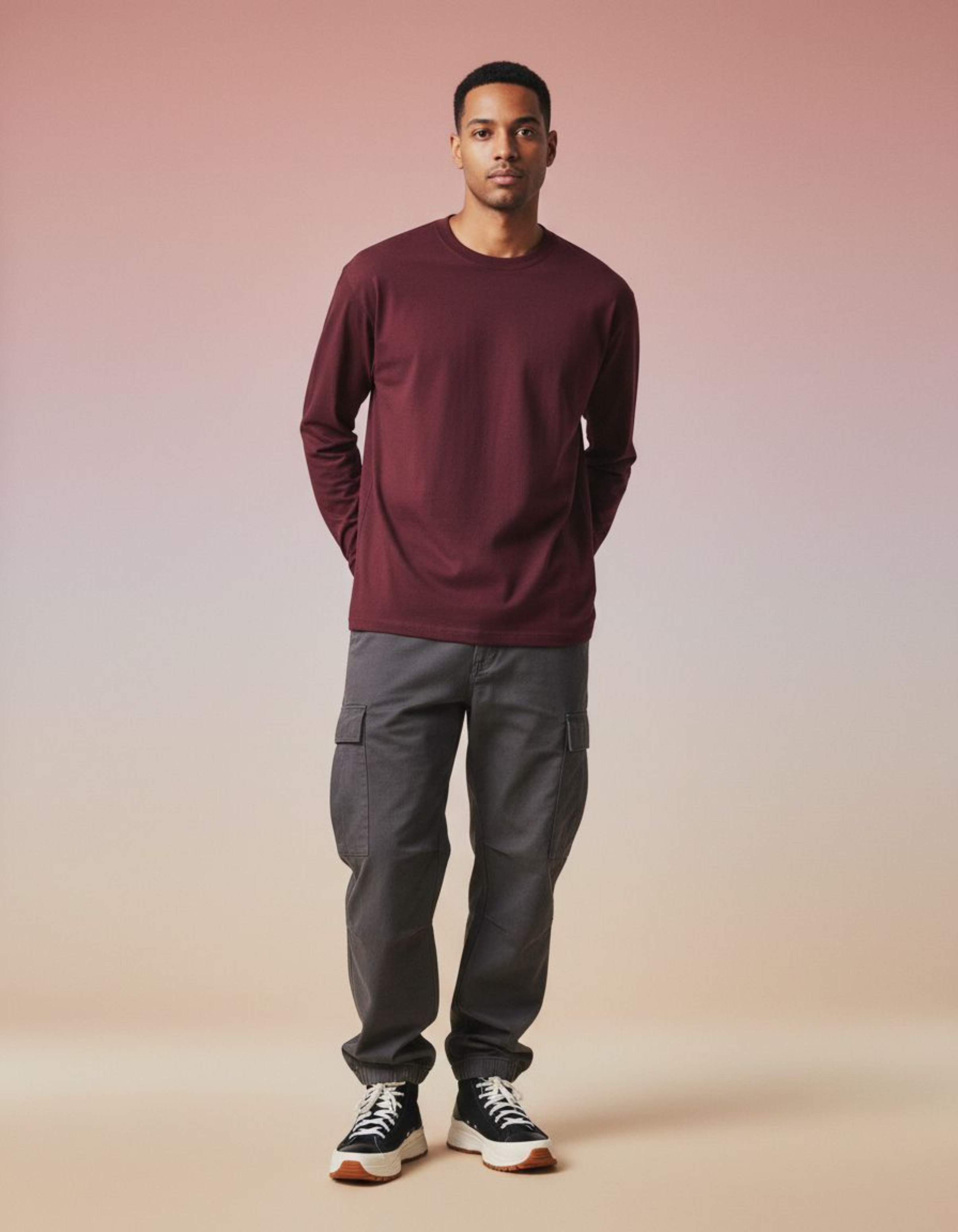 Solid Maroon Full Sleeve Regular Fit T-Shirt