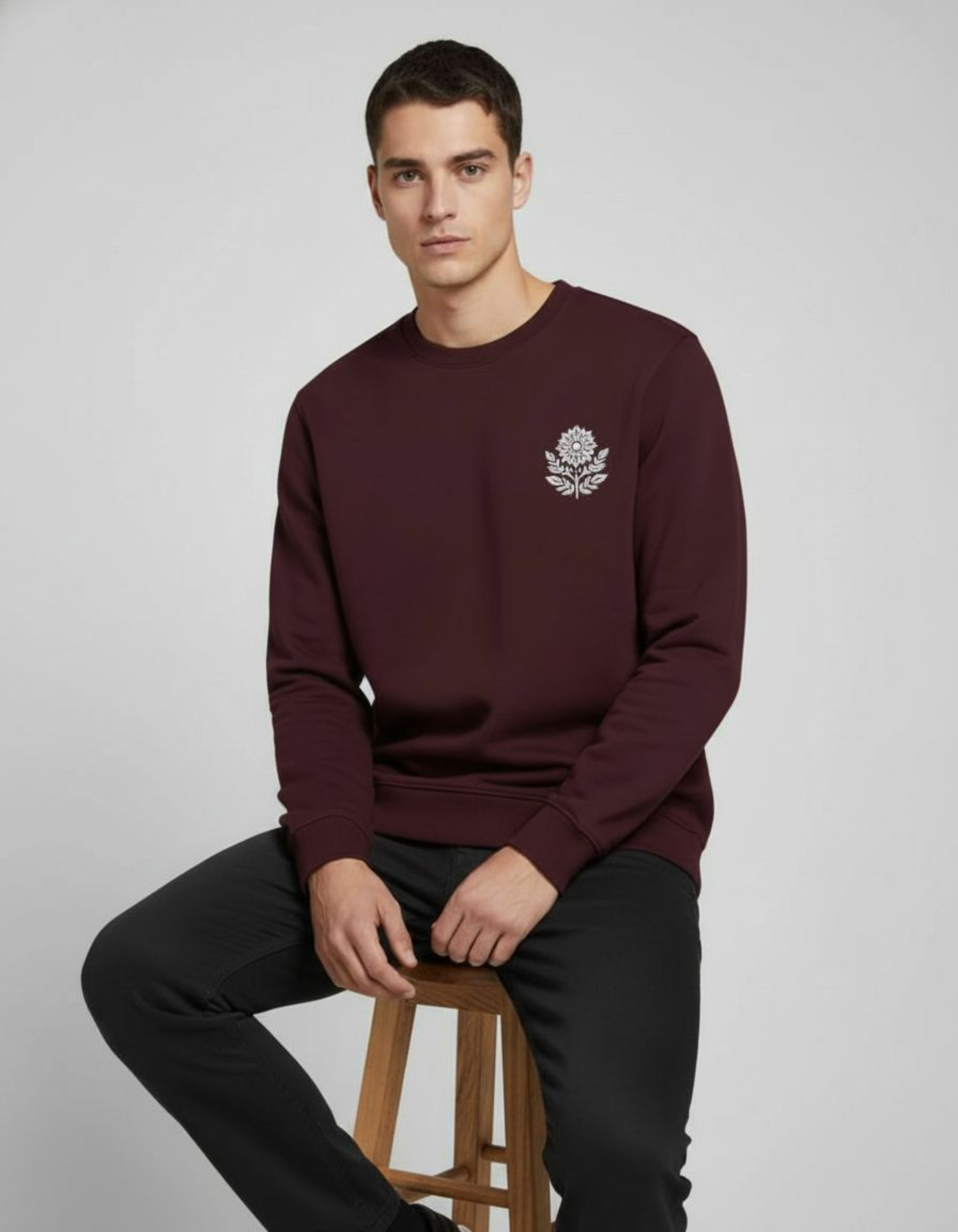 Maroon Floral Embroidery Sweatshirt