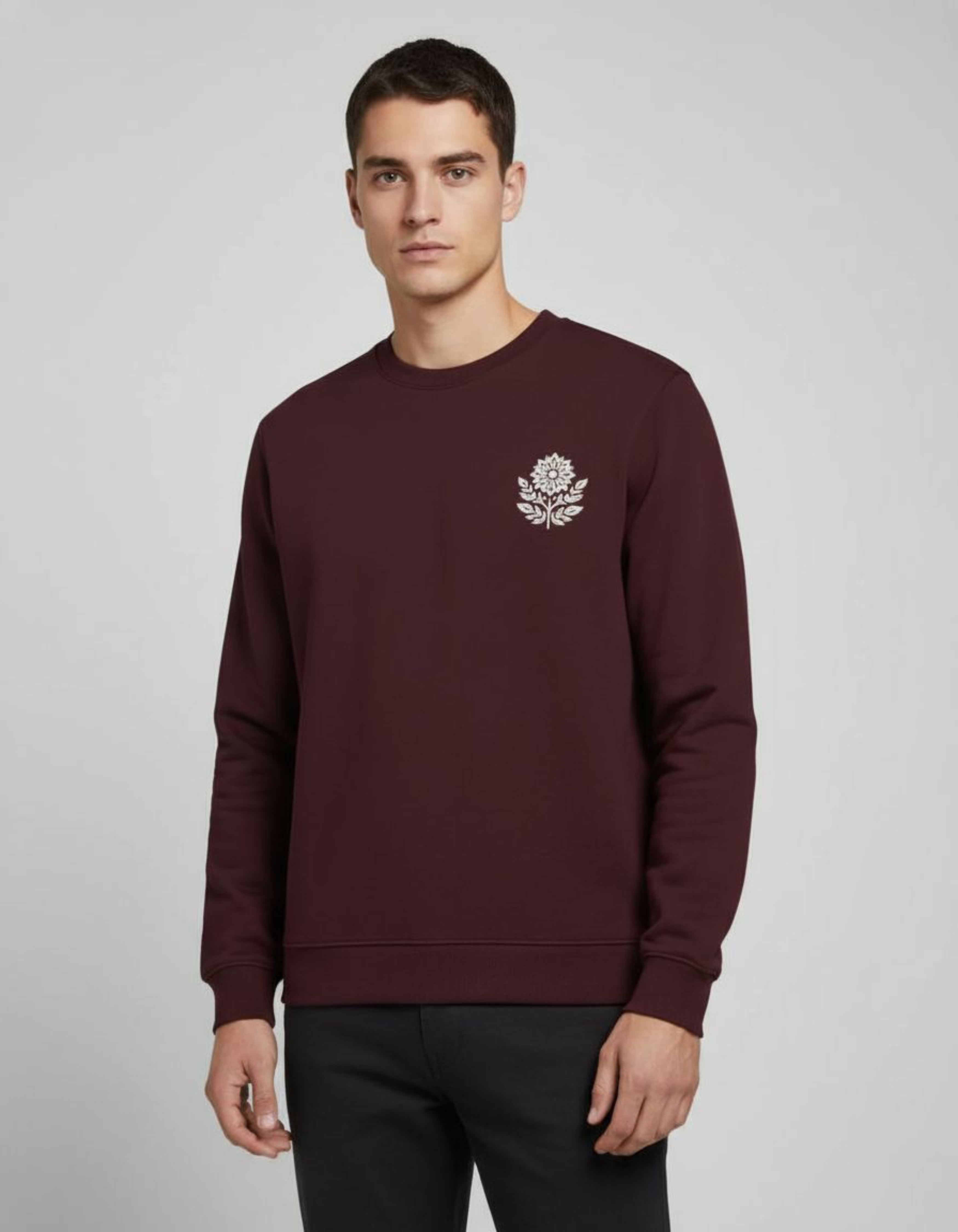 Maroon Floral Embroidery Sweatshirt