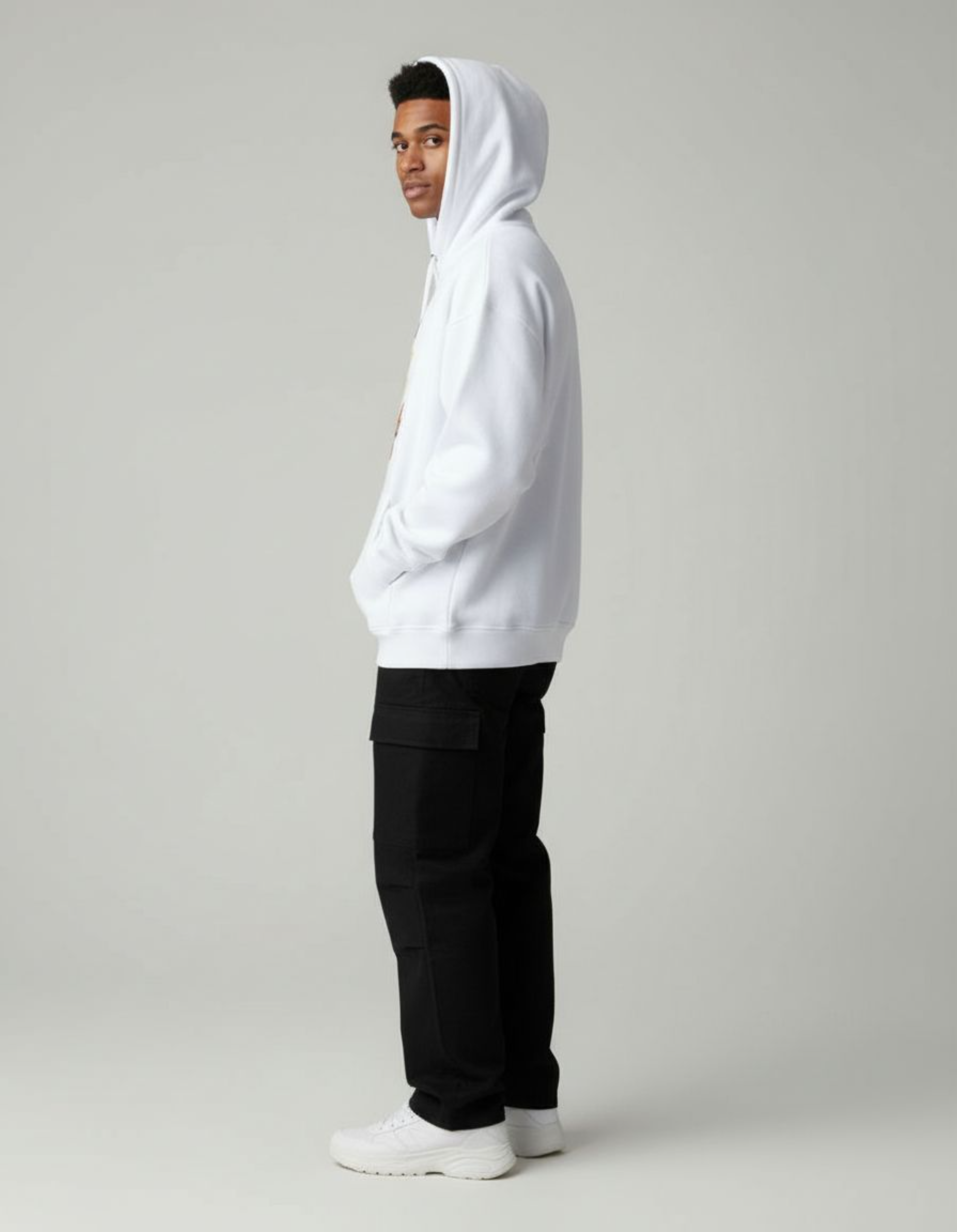 White Masked & Mischievous Printed Oversized Hoodie