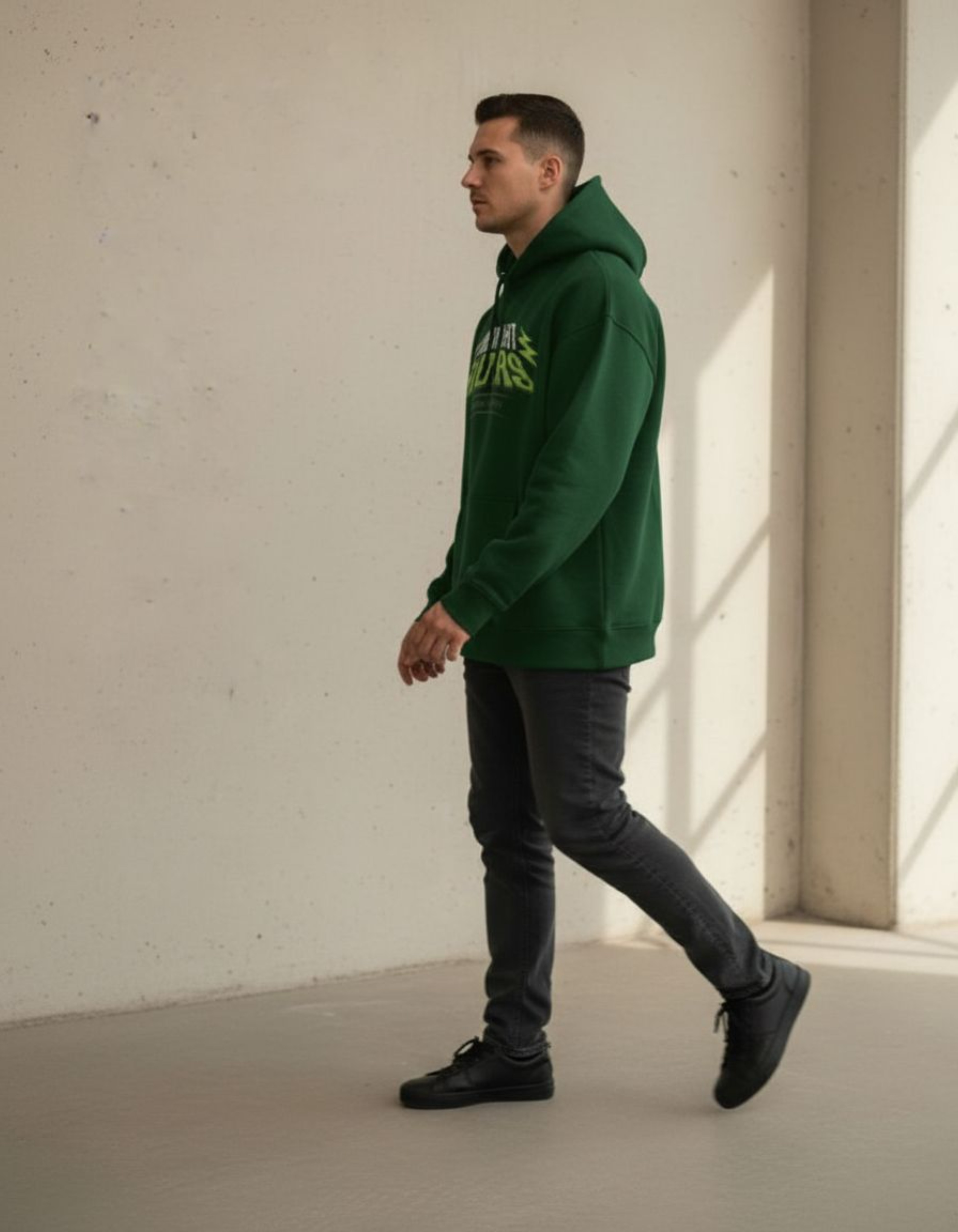 Green Midnight Riders Typography Oversized Hoodie