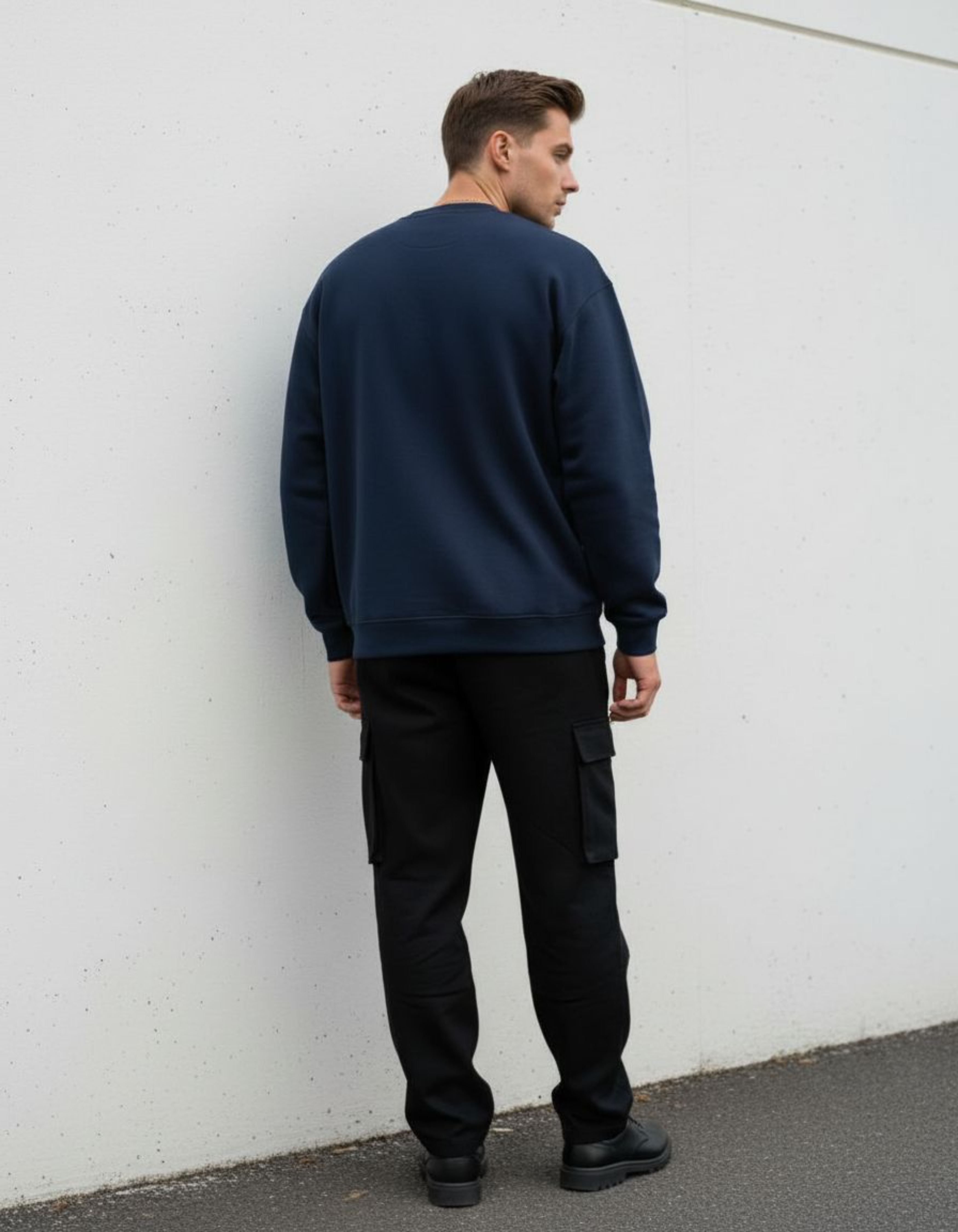 Navy Blue Midnight Riders Typography Oversized Sweatshirt