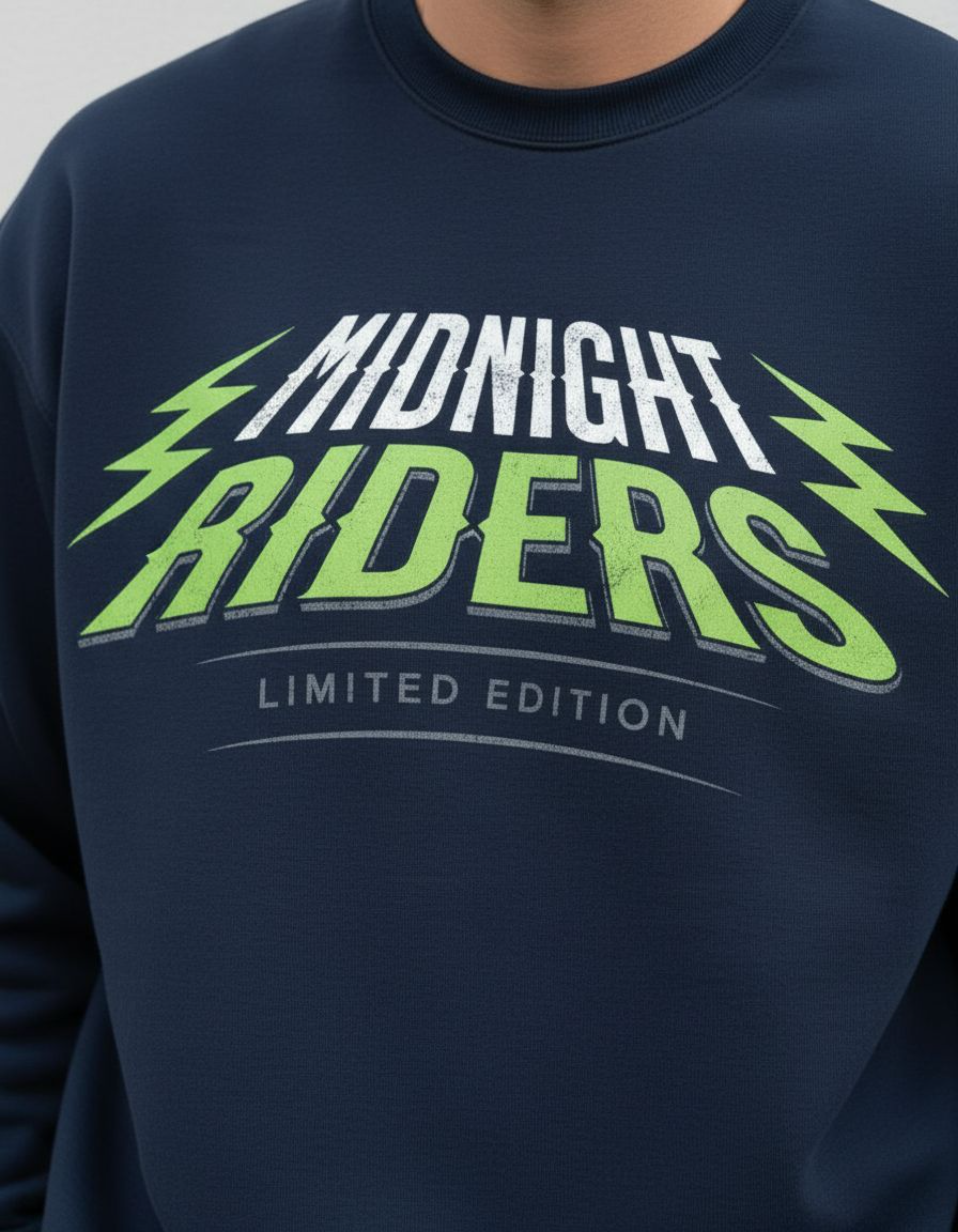 Navy Blue Midnight Riders Typography Oversized Sweatshirt