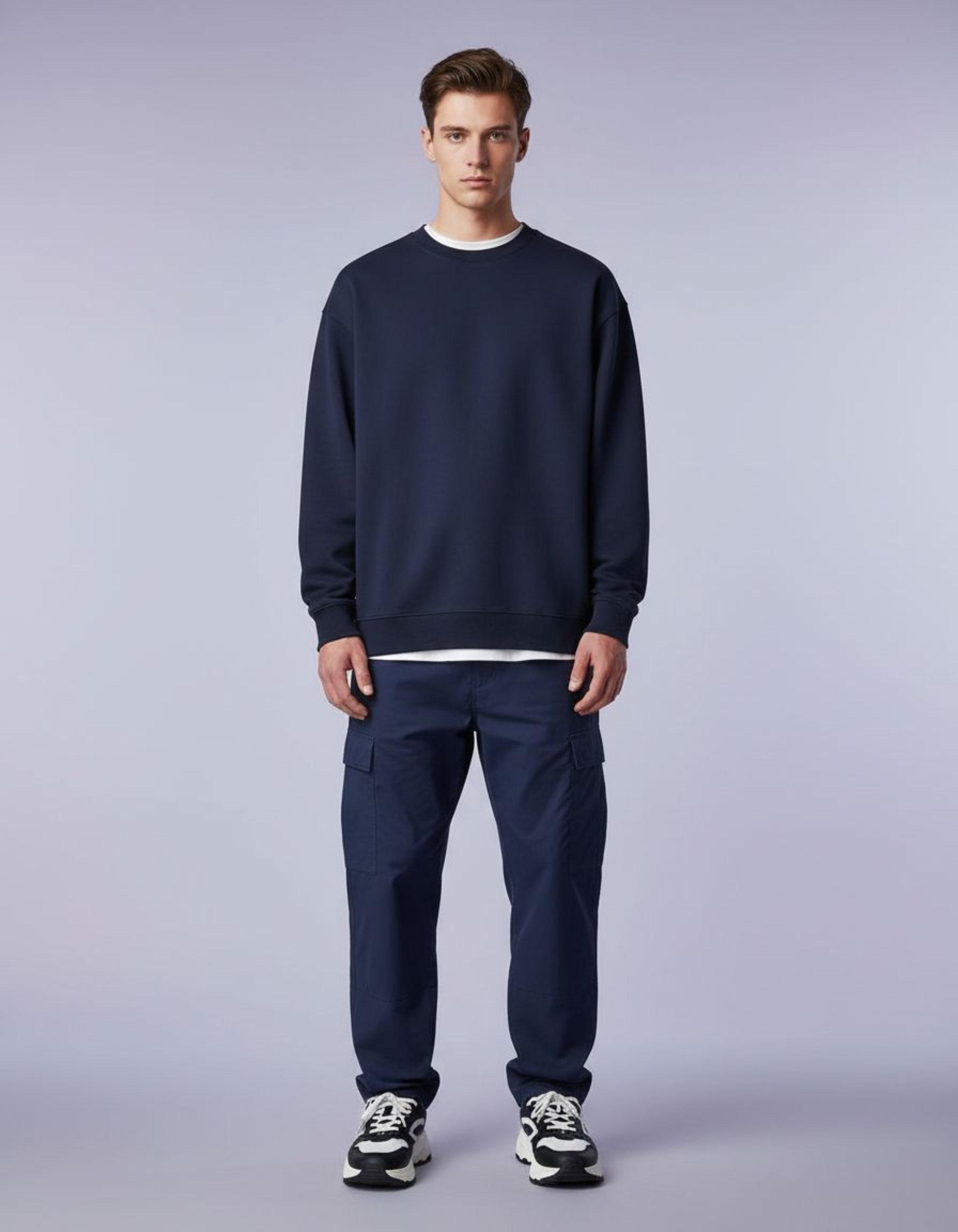 Solid Navy Blue Oversized Sweatshirt