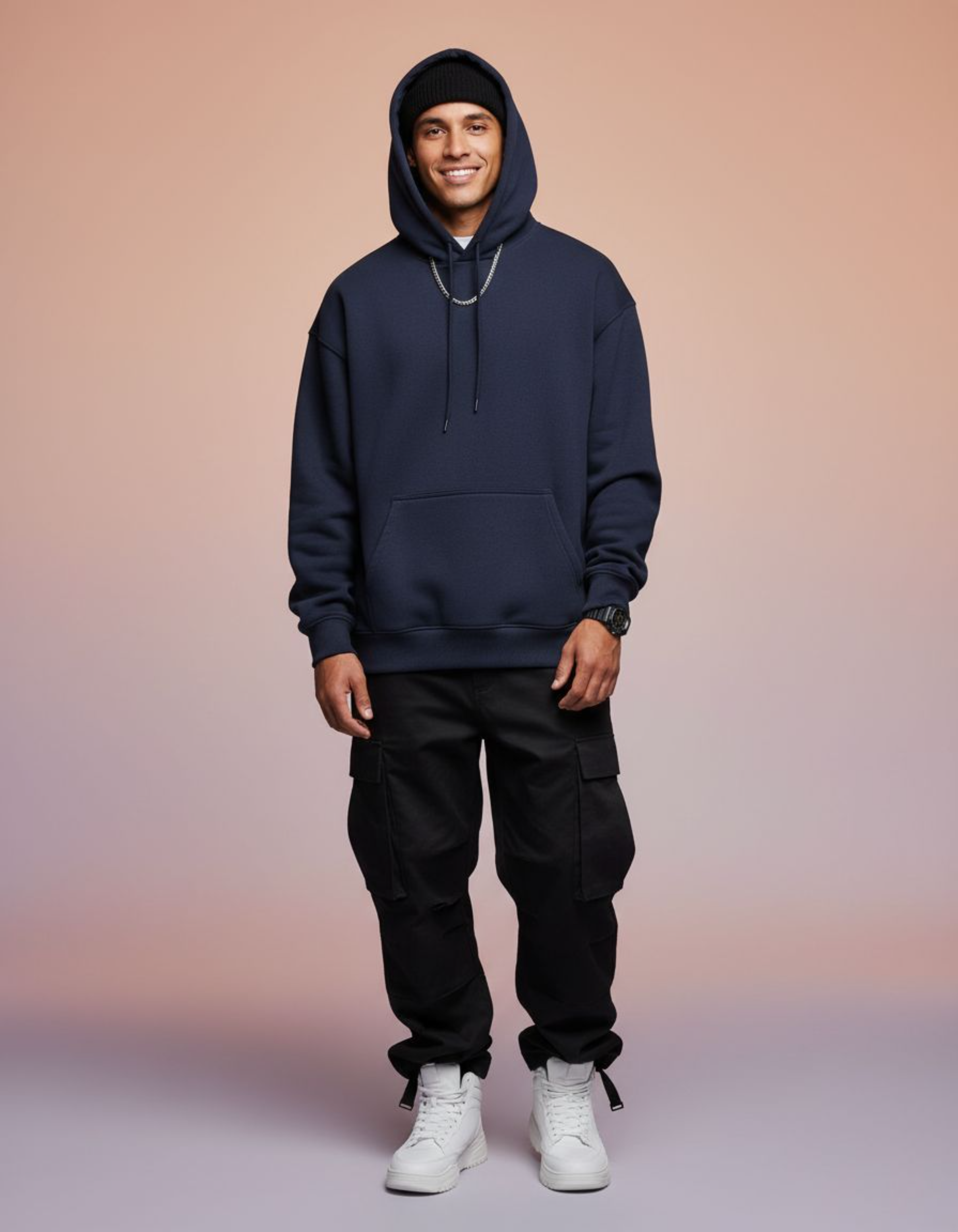 Basic Navy Blue Oversized Hoodie