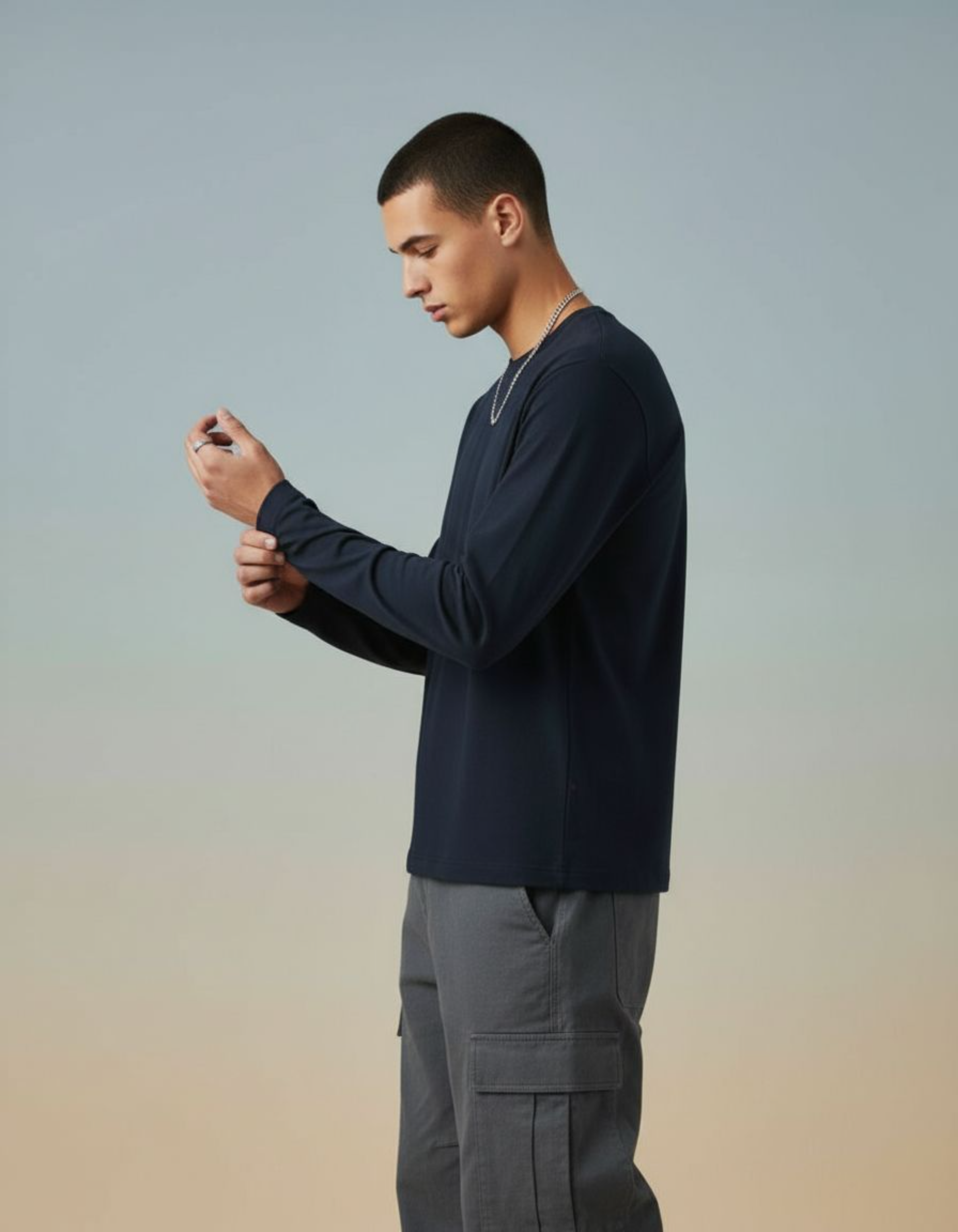 Solid Navy Blue Full Sleeve Regular Fit T-Shirt