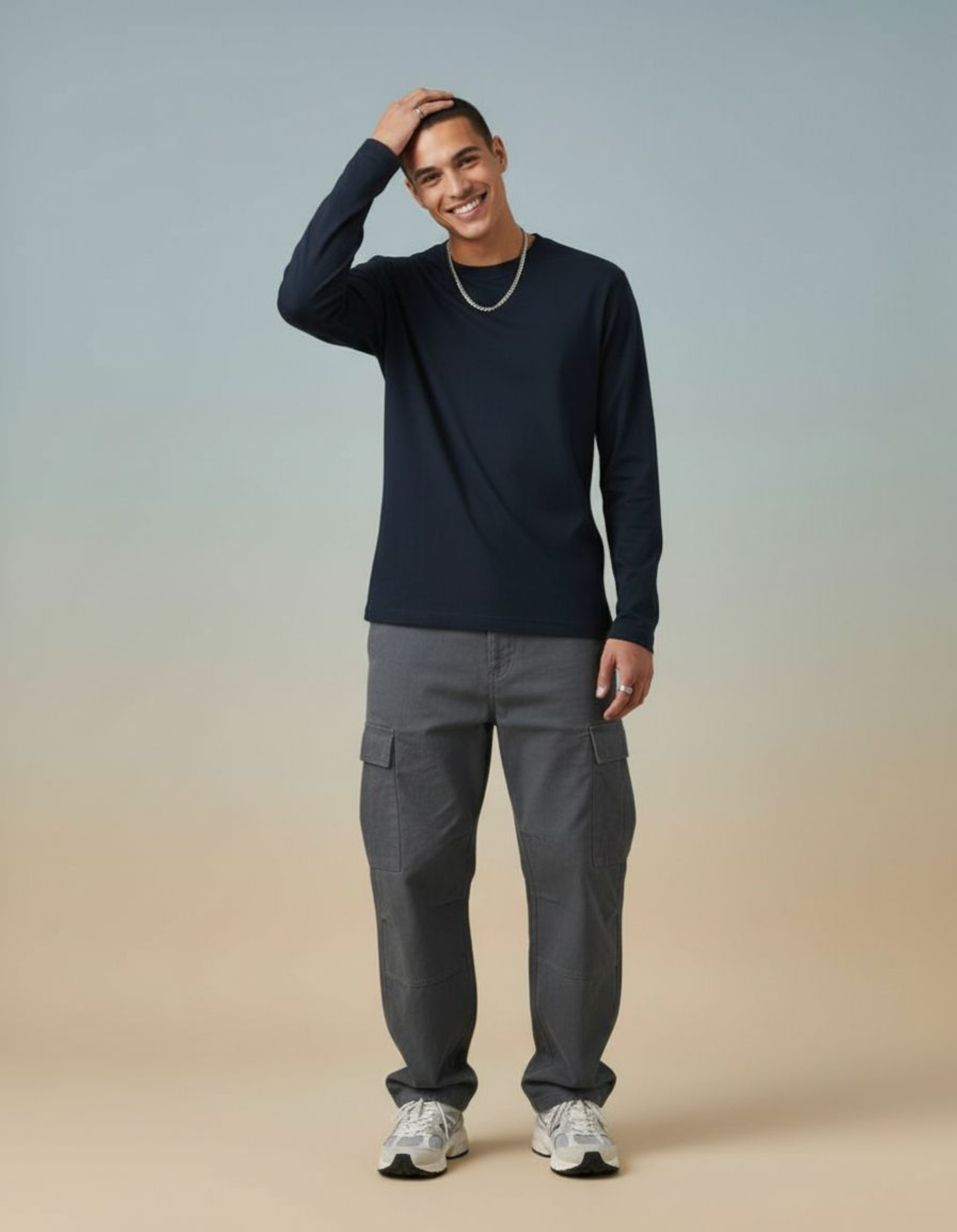 Solid Navy Blue Full Sleeve Regular Fit T-Shirt