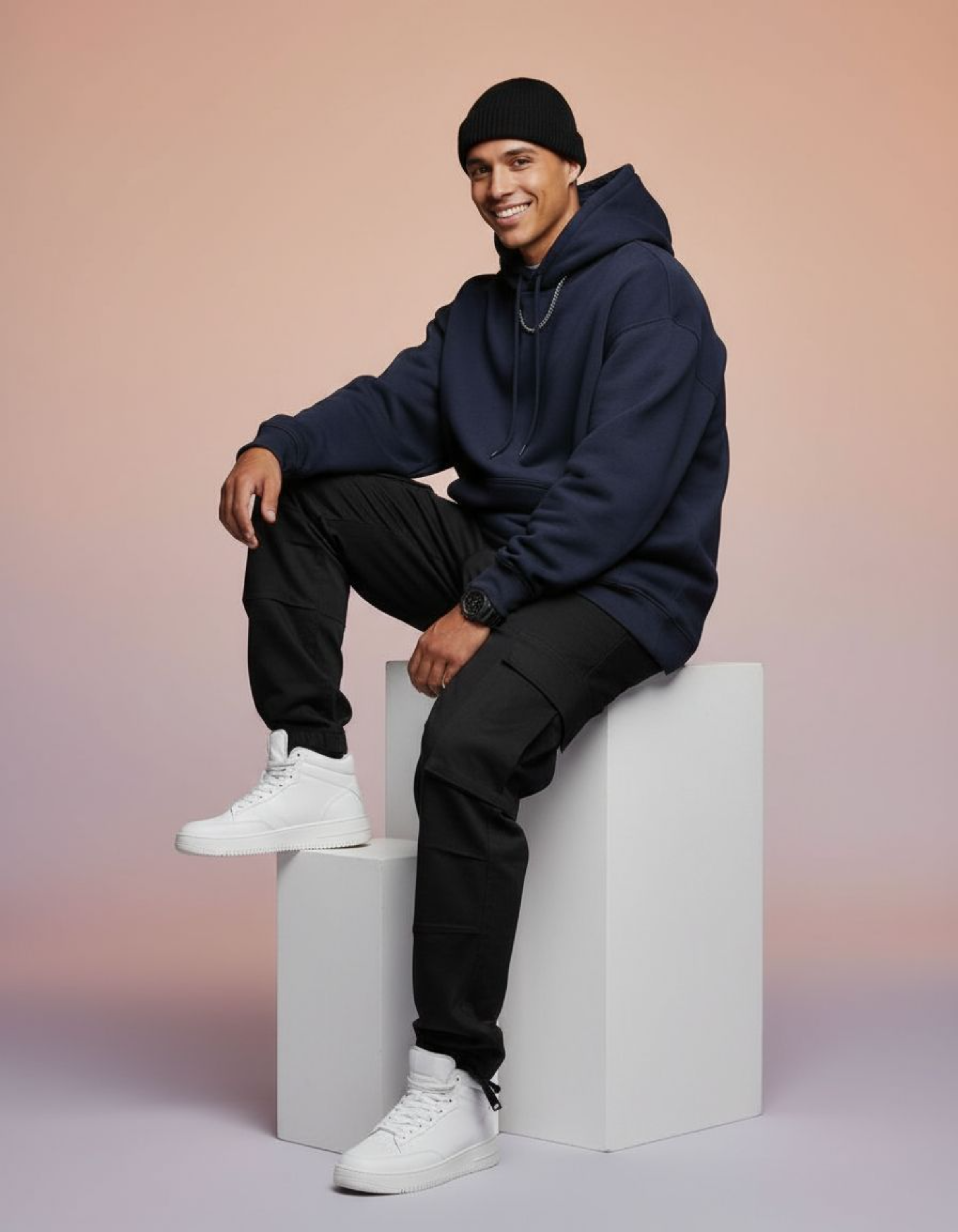 Basic Navy Blue Oversized Hoodie