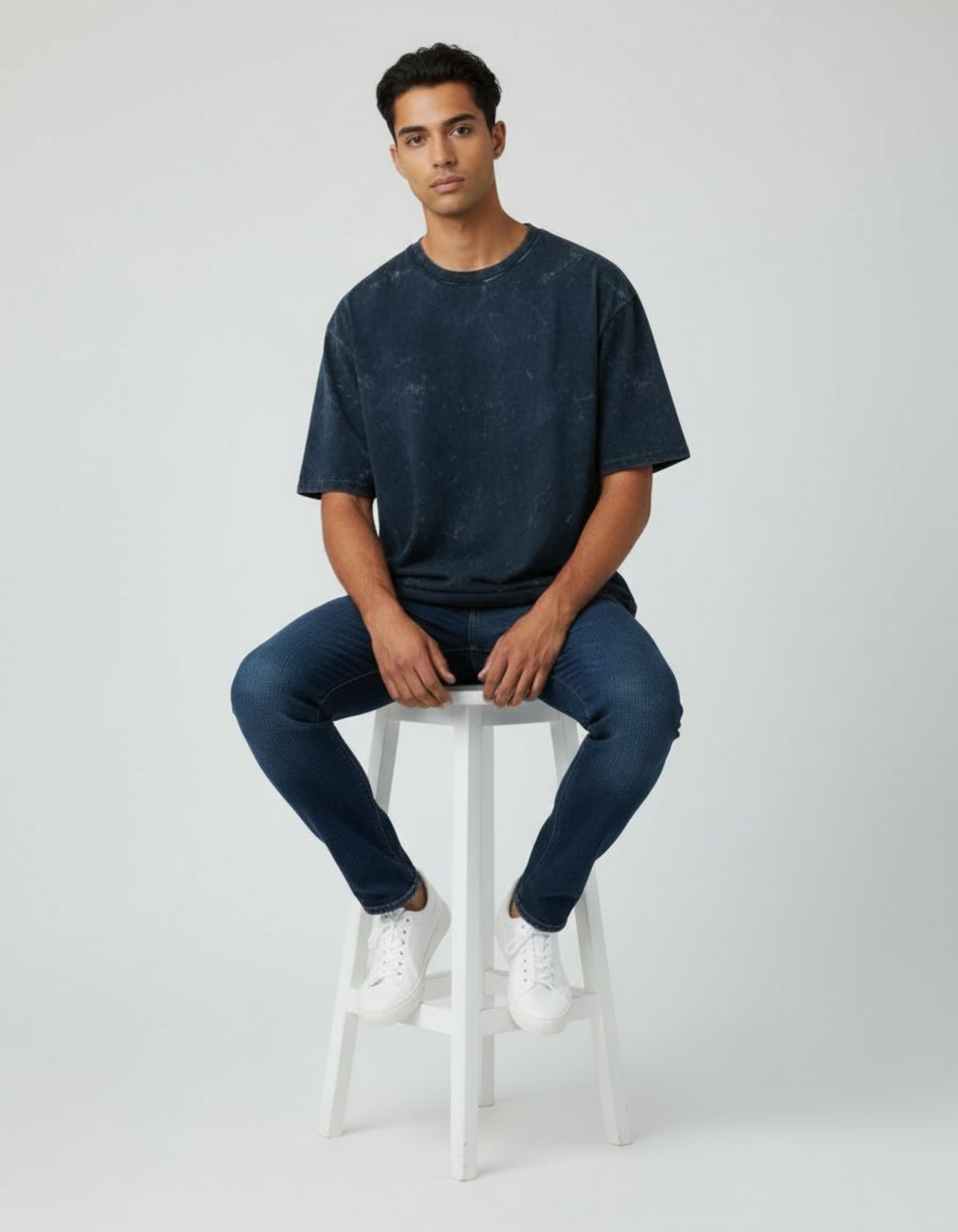 Plain Navy Blue Oversized Acid Washed T-Shirt