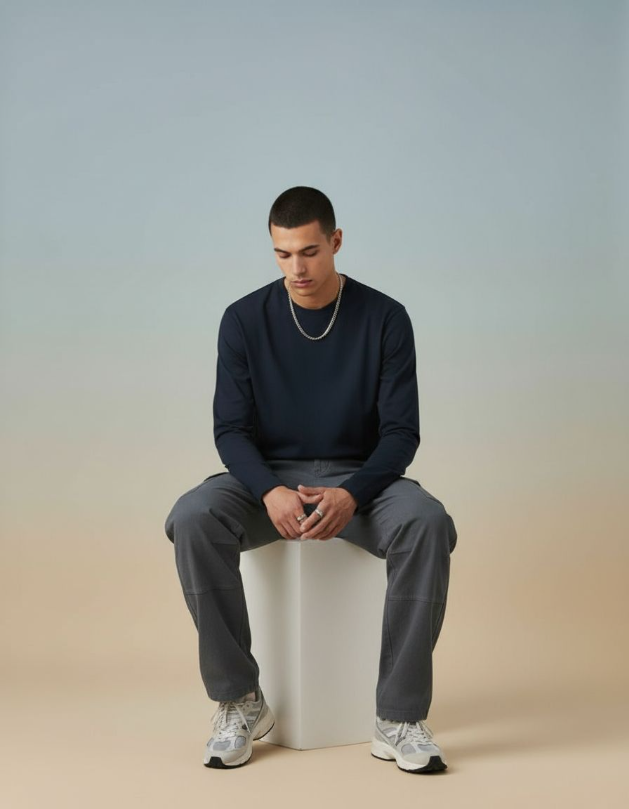 Solid Navy Blue Full Sleeve Regular Fit T-Shirt