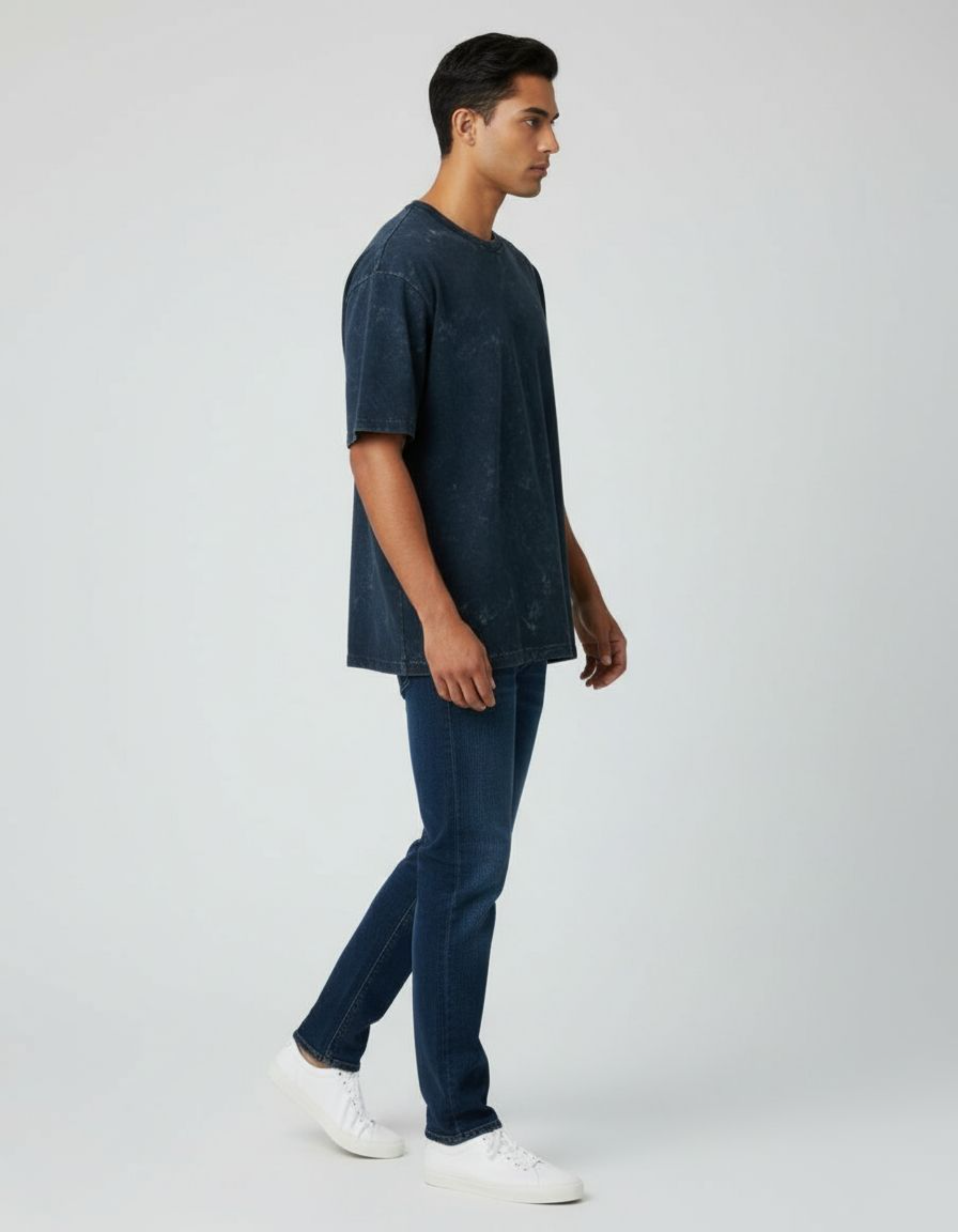 Plain Navy Blue Oversized Acid Washed T-Shirt
