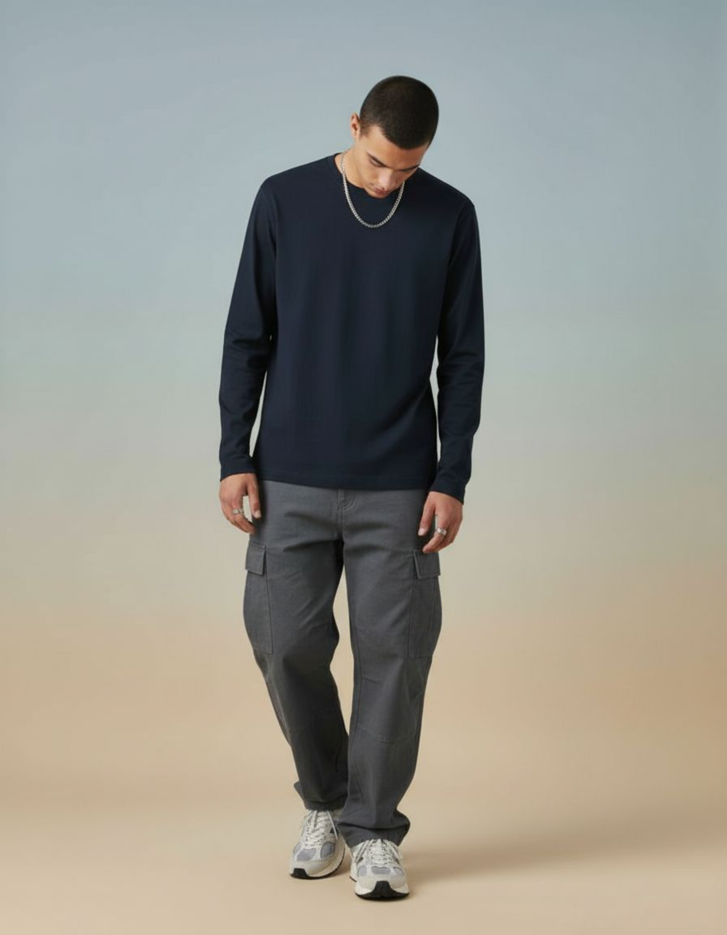 Solid Navy Blue Full Sleeve Regular Fit T-Shirt