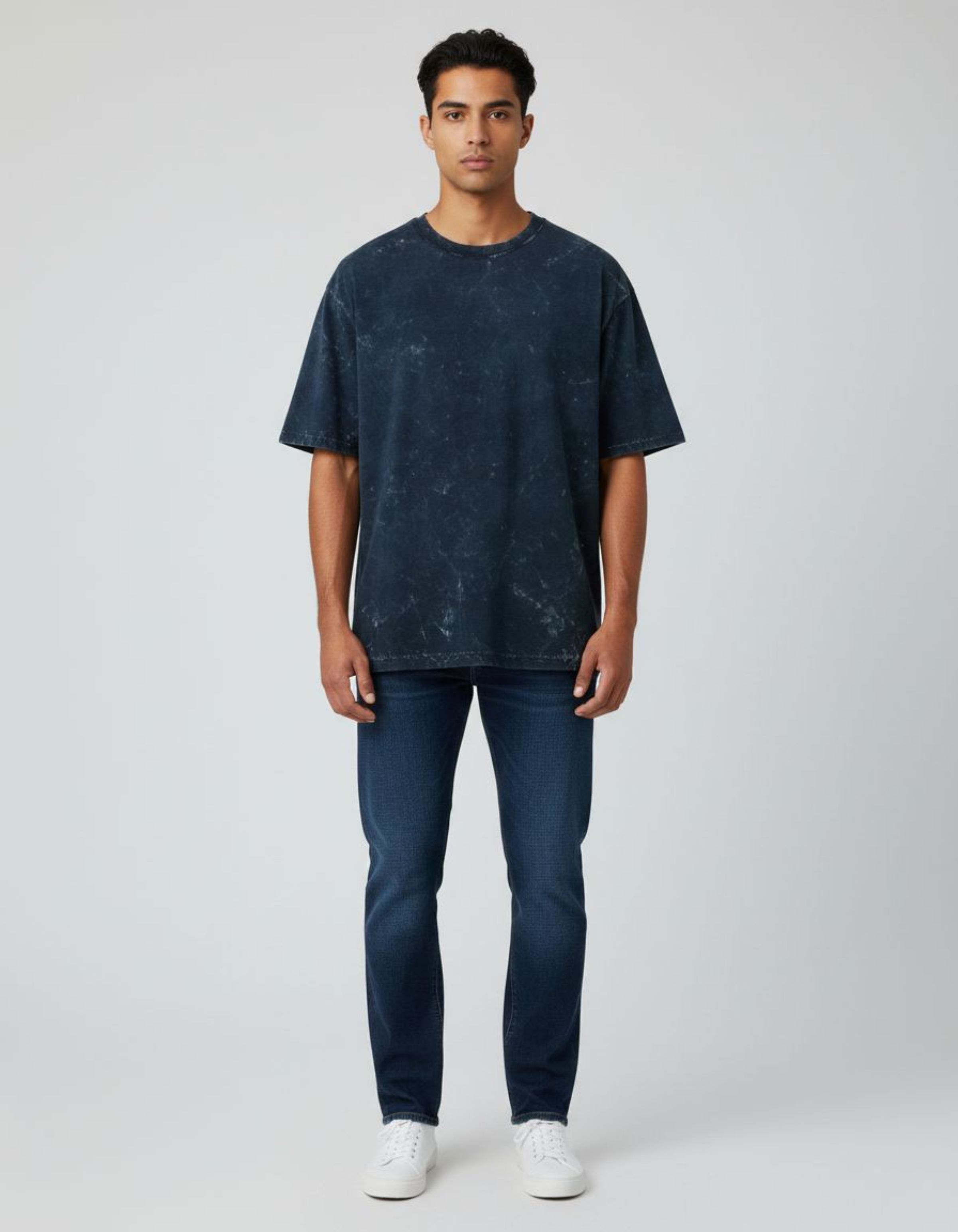 Plain Navy Blue Oversized Acid Washed T-Shirt