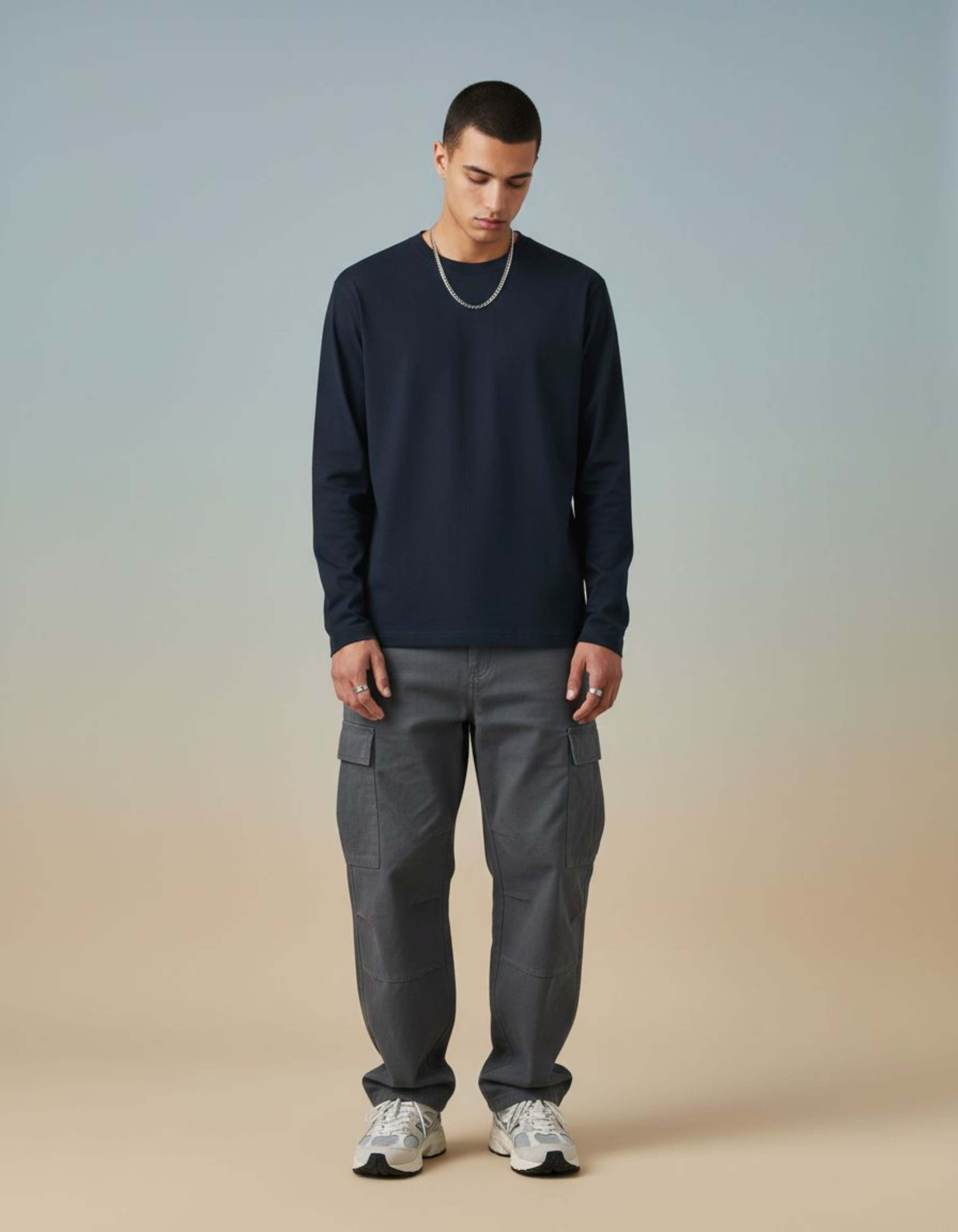 Solid Navy Blue Full Sleeve Regular Fit T-Shirt