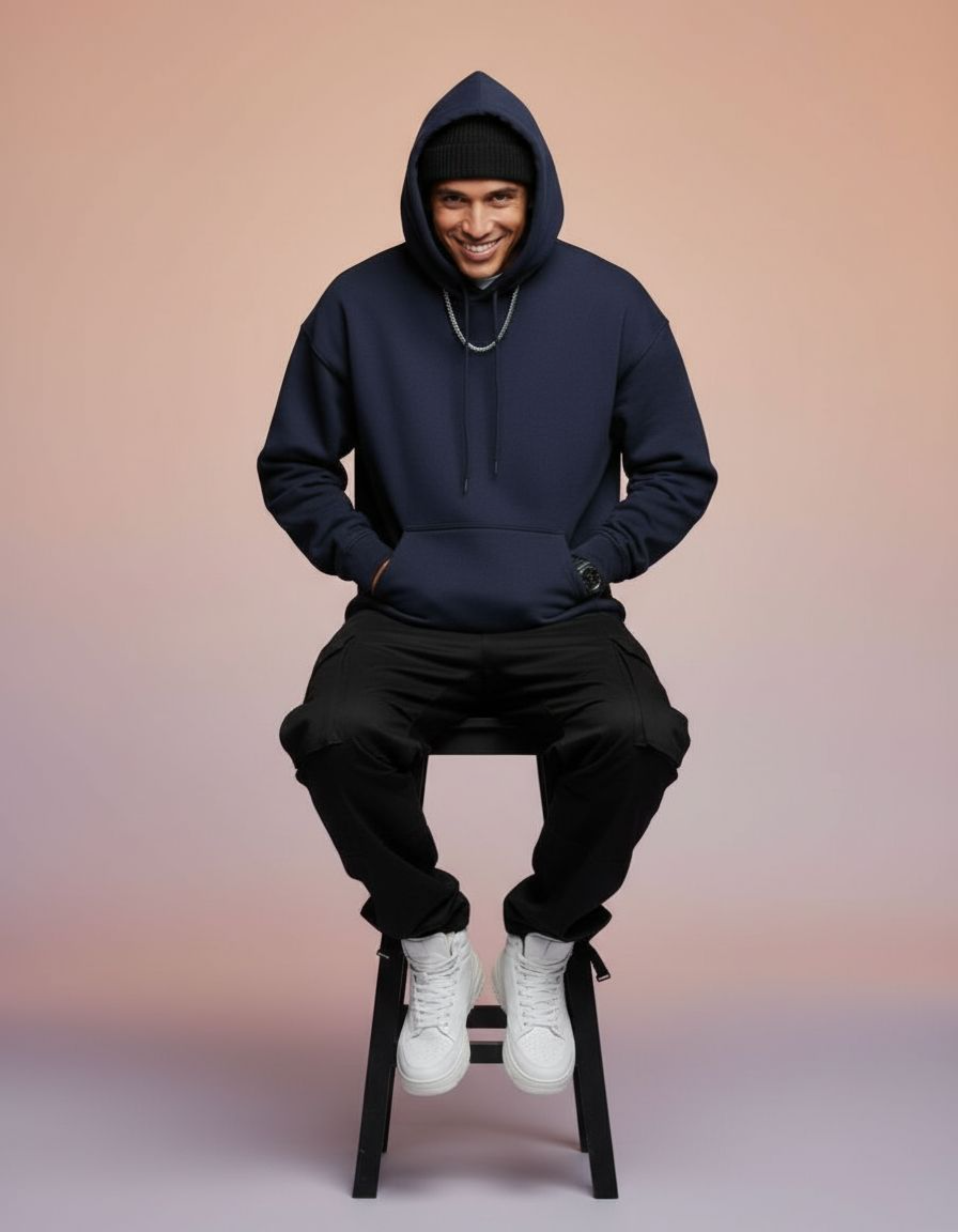 Basic Navy Blue Oversized Hoodie