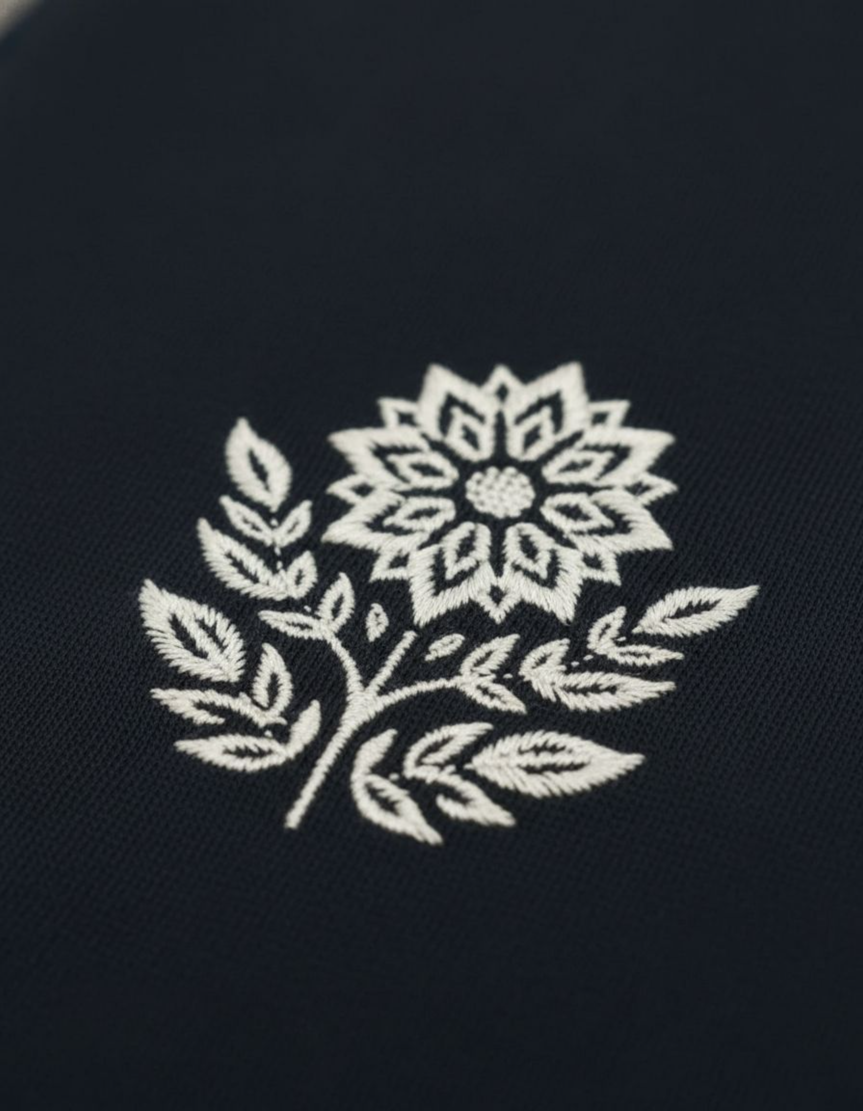 Navy Blue Floral Embroidery Sweatshirt