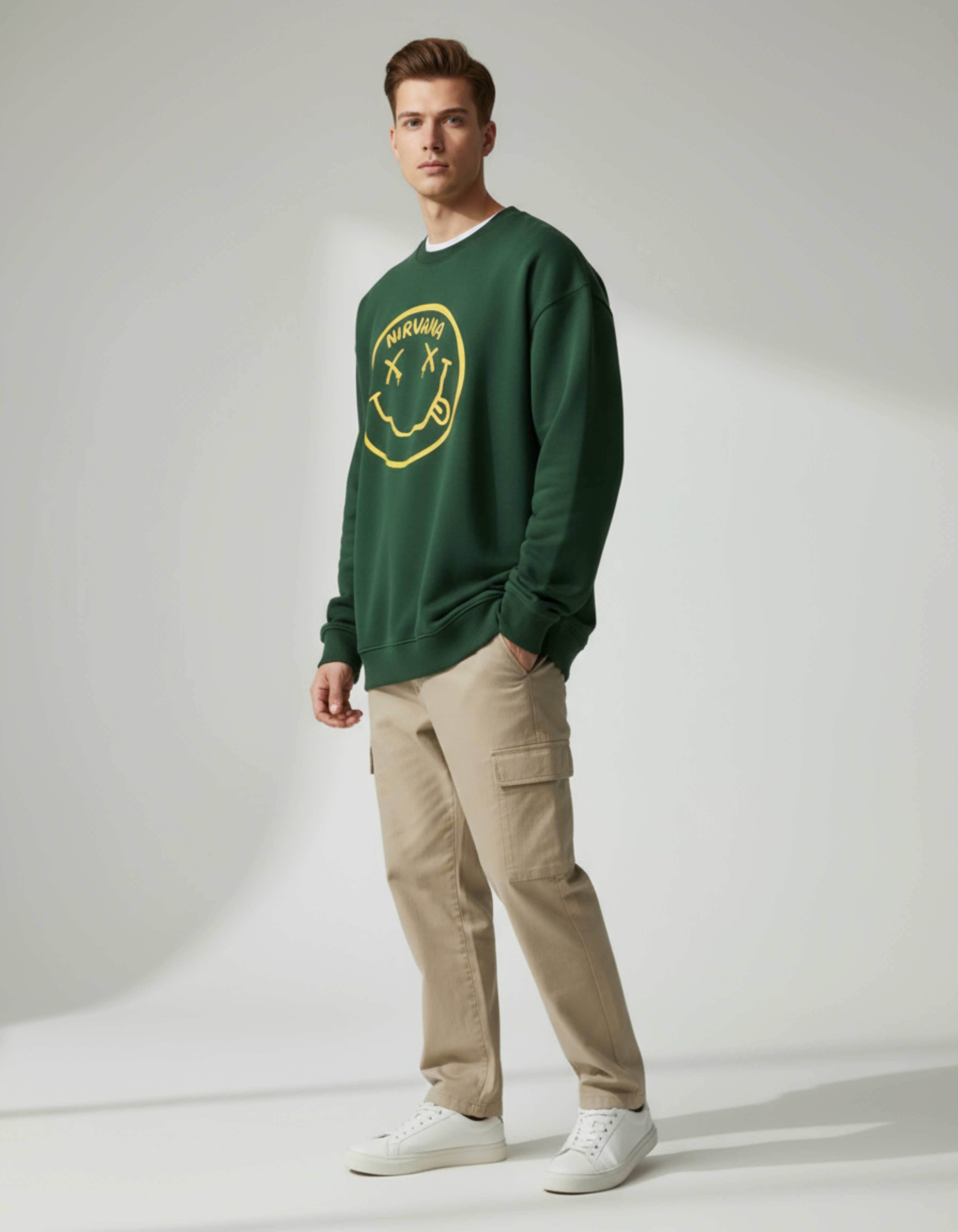 Green Nirvana Printed Oversized Sweatshirt