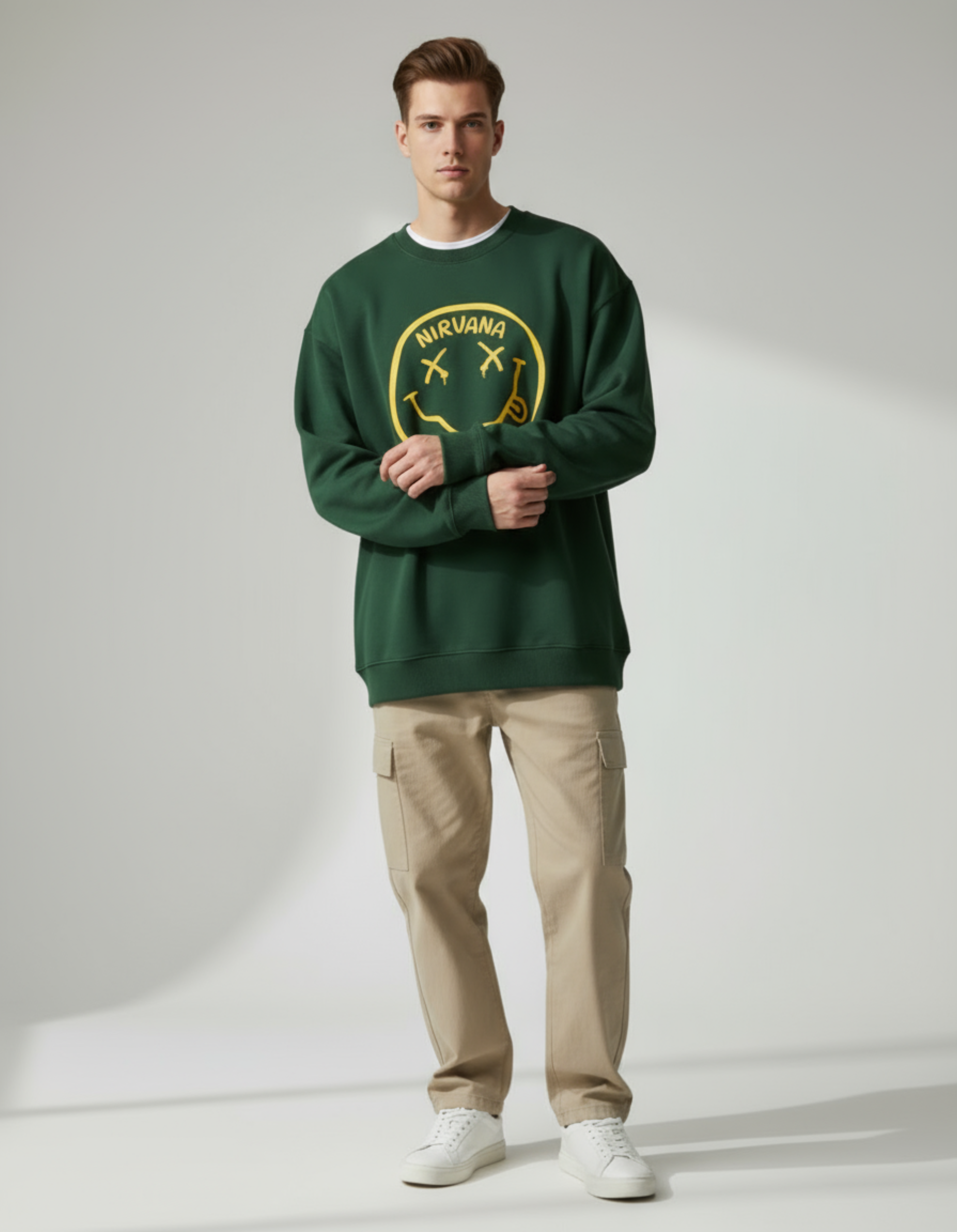 Green Nirvana Printed Oversized Sweatshirt