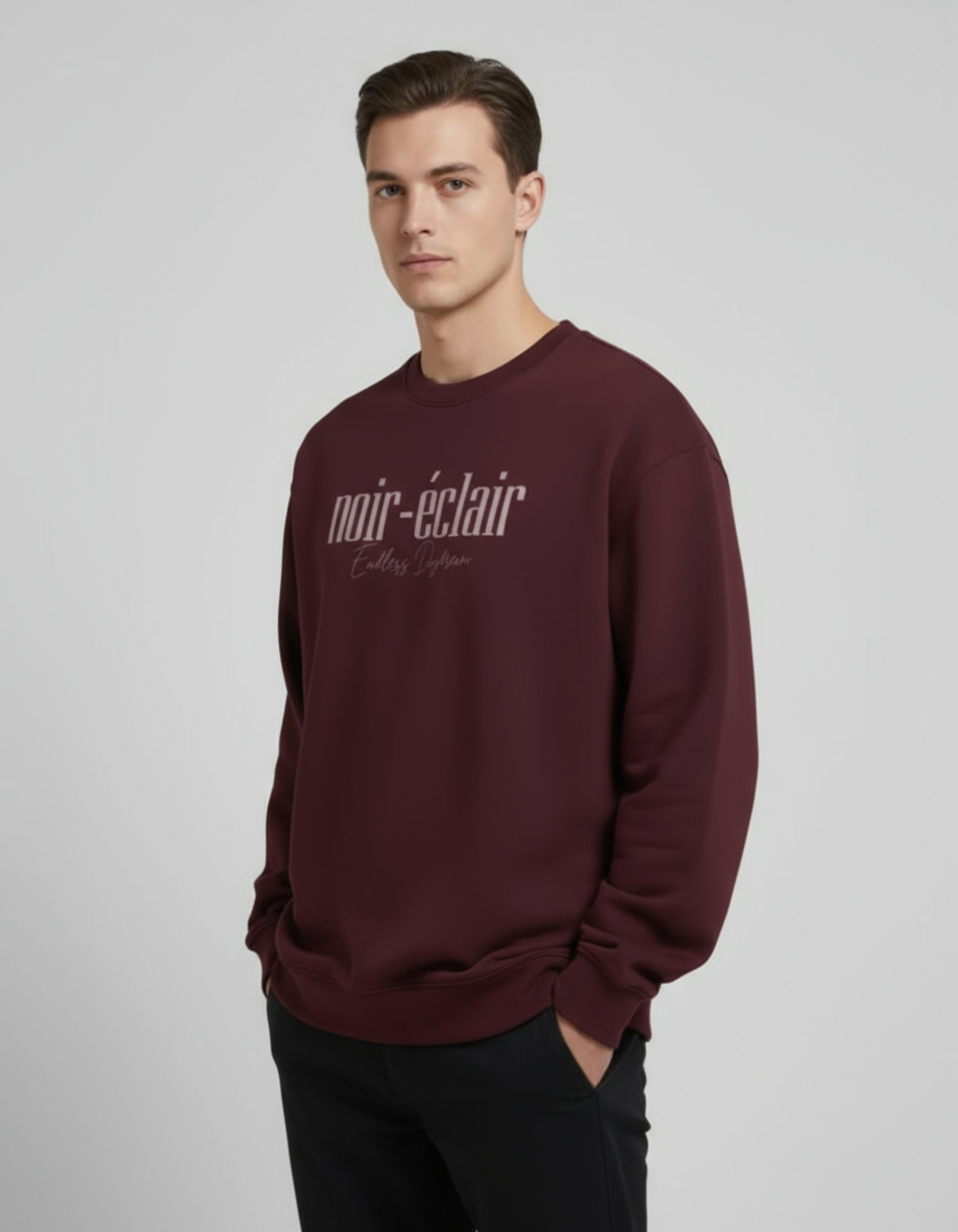 Maroon Noir Éclair Typography Oversized Sweatshirt