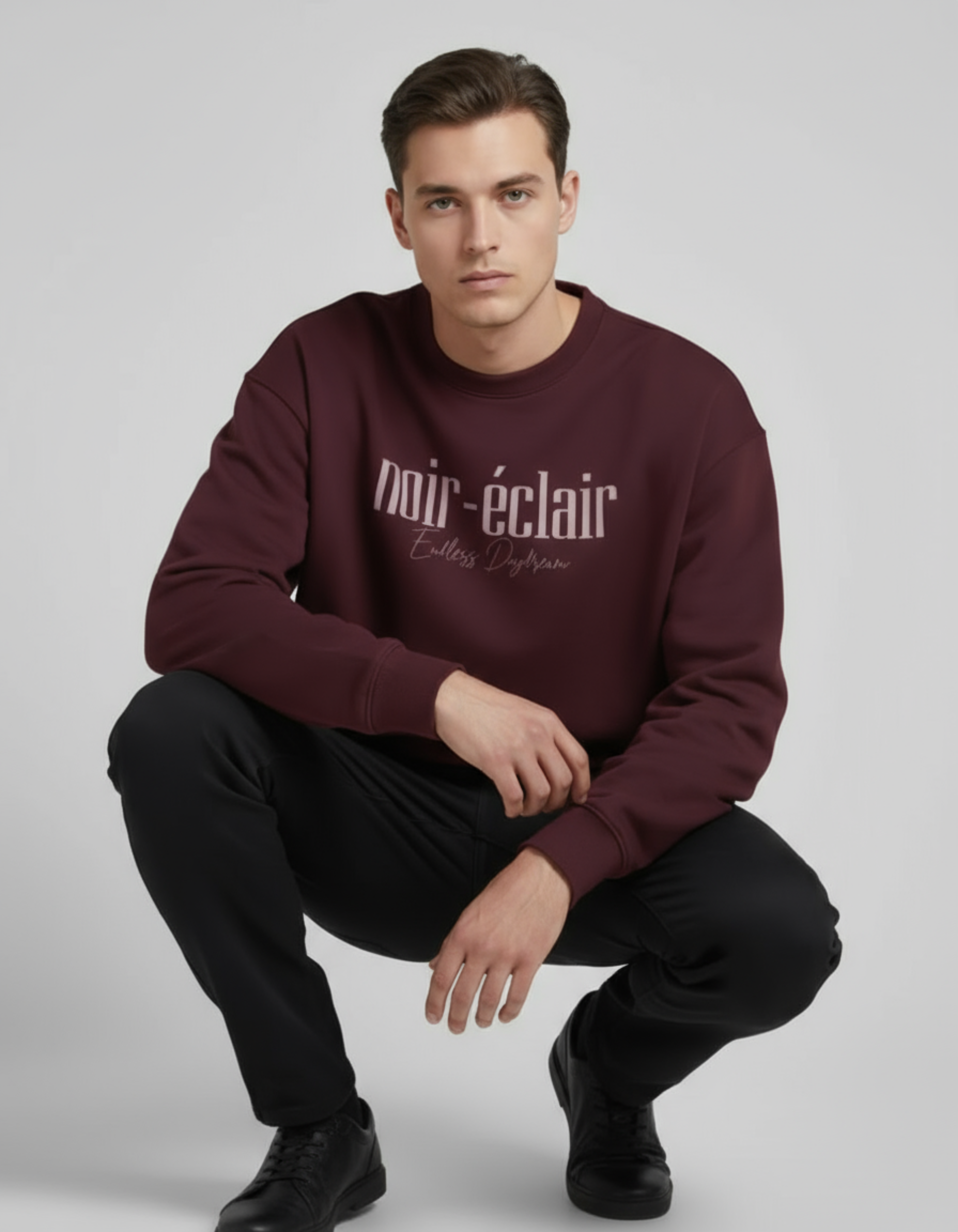 Maroon Noir Éclair Typography Oversized Sweatshirt