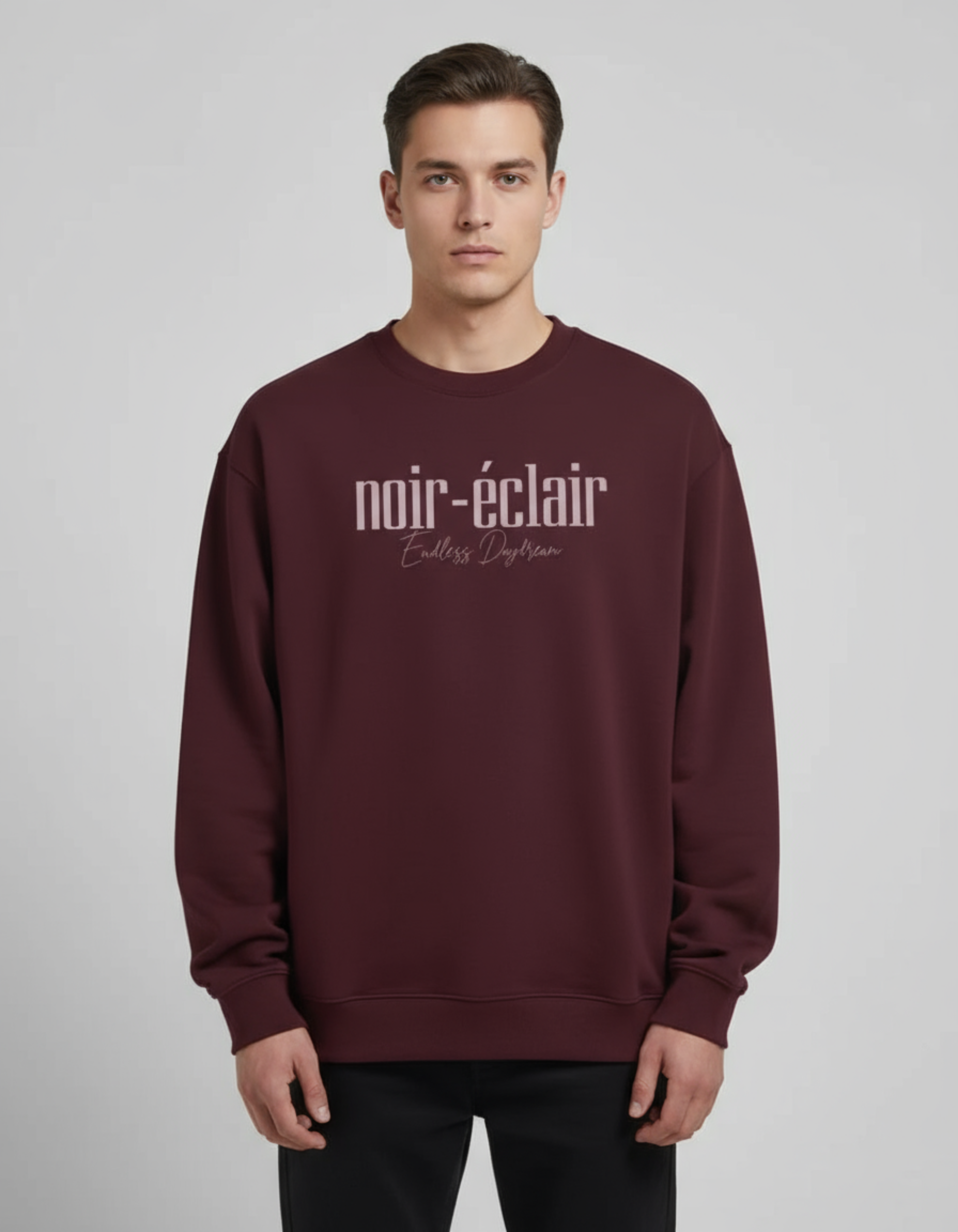 Maroon Noir Éclair Typography Oversized Sweatshirt