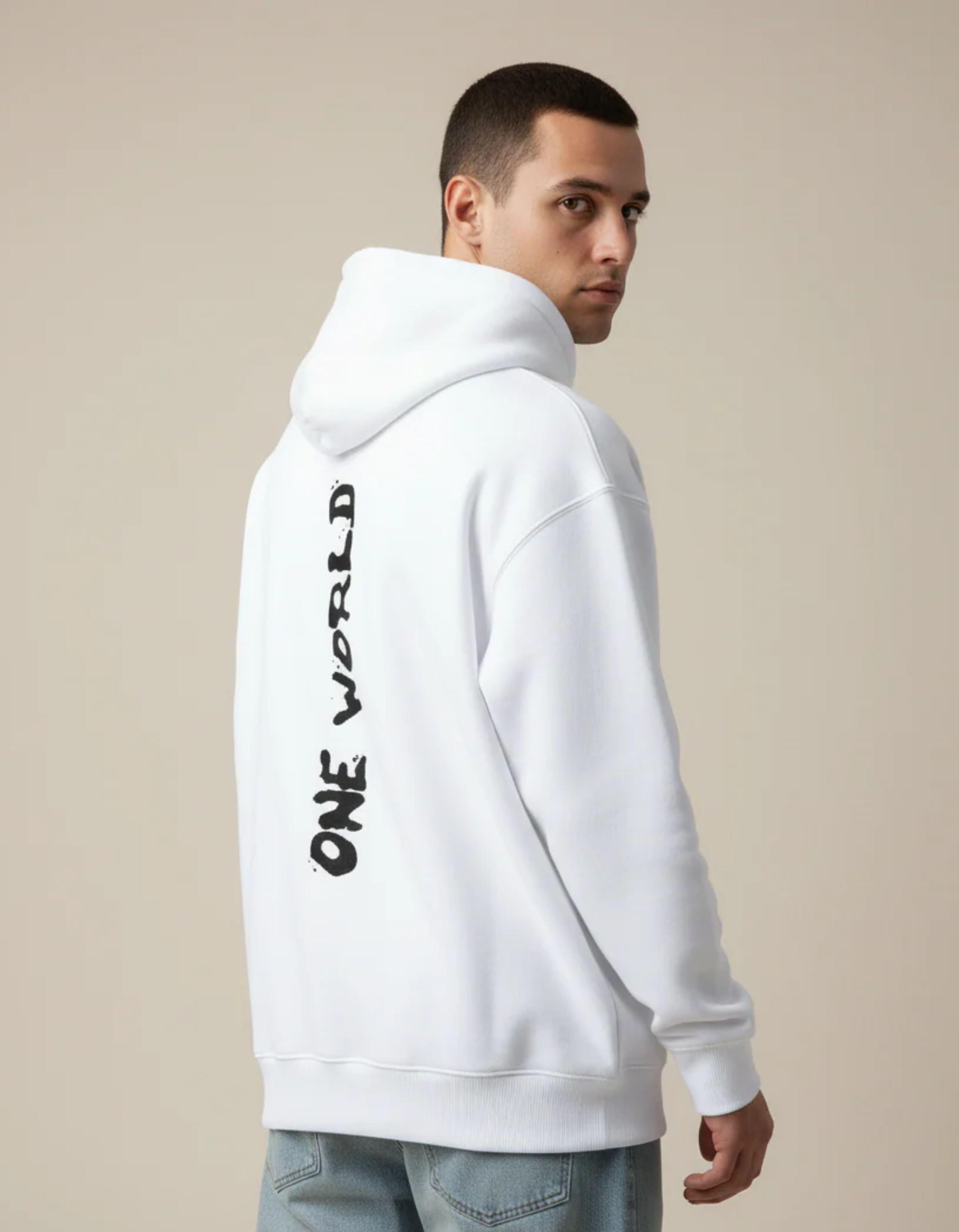 White One World Typography Oversized Hoodie