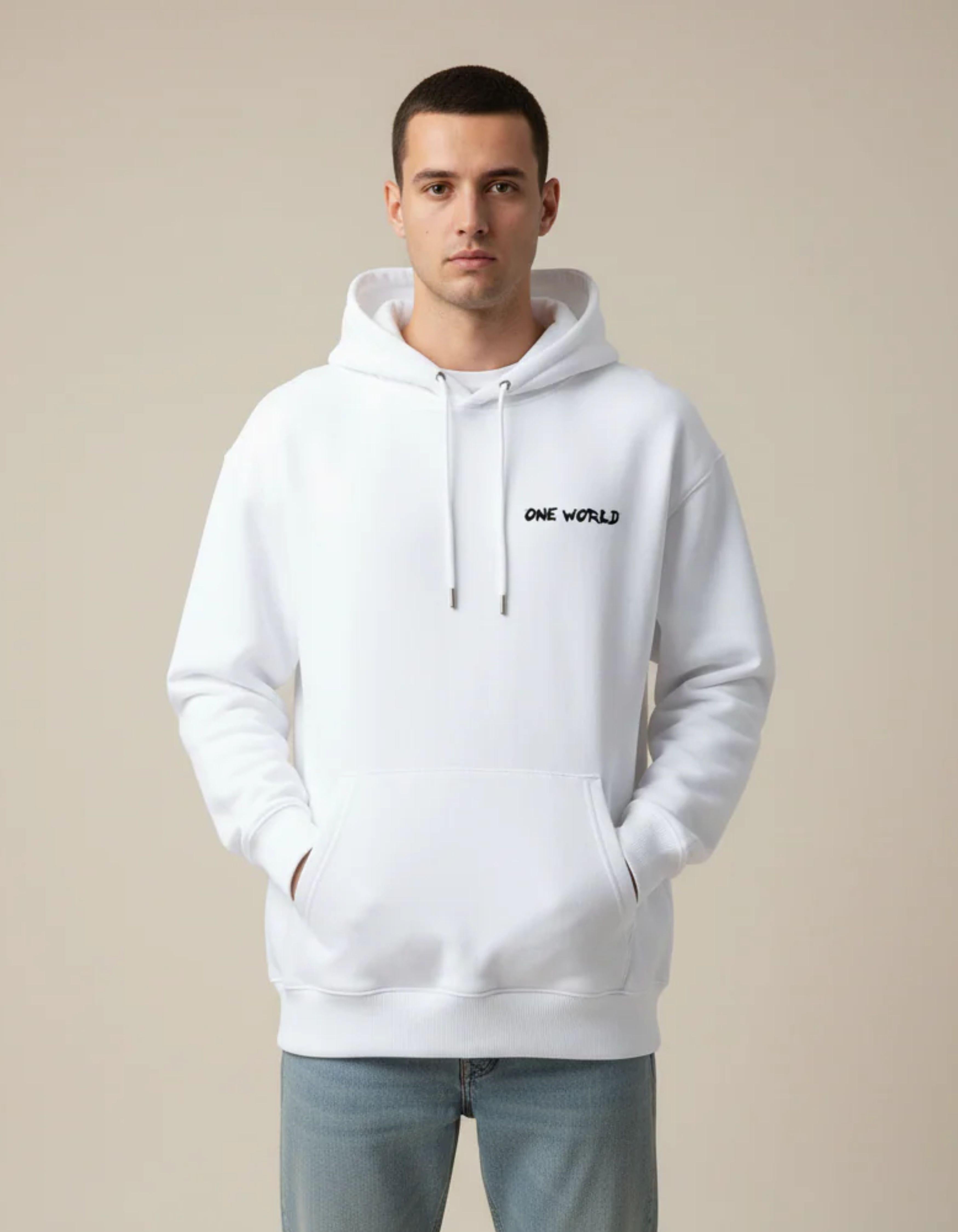 White One World Typography Oversized Hoodie