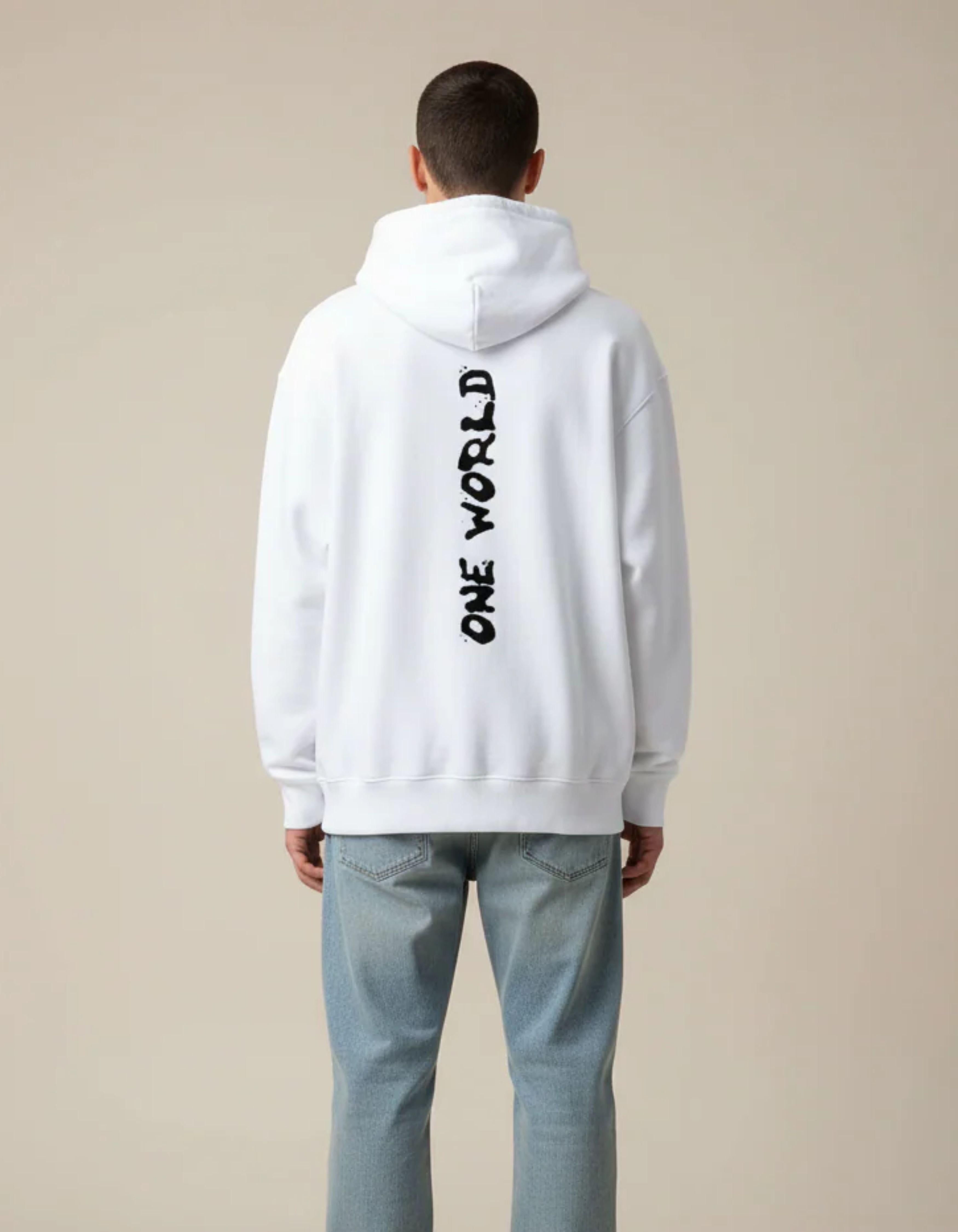 White One World Typography Oversized Hoodie
