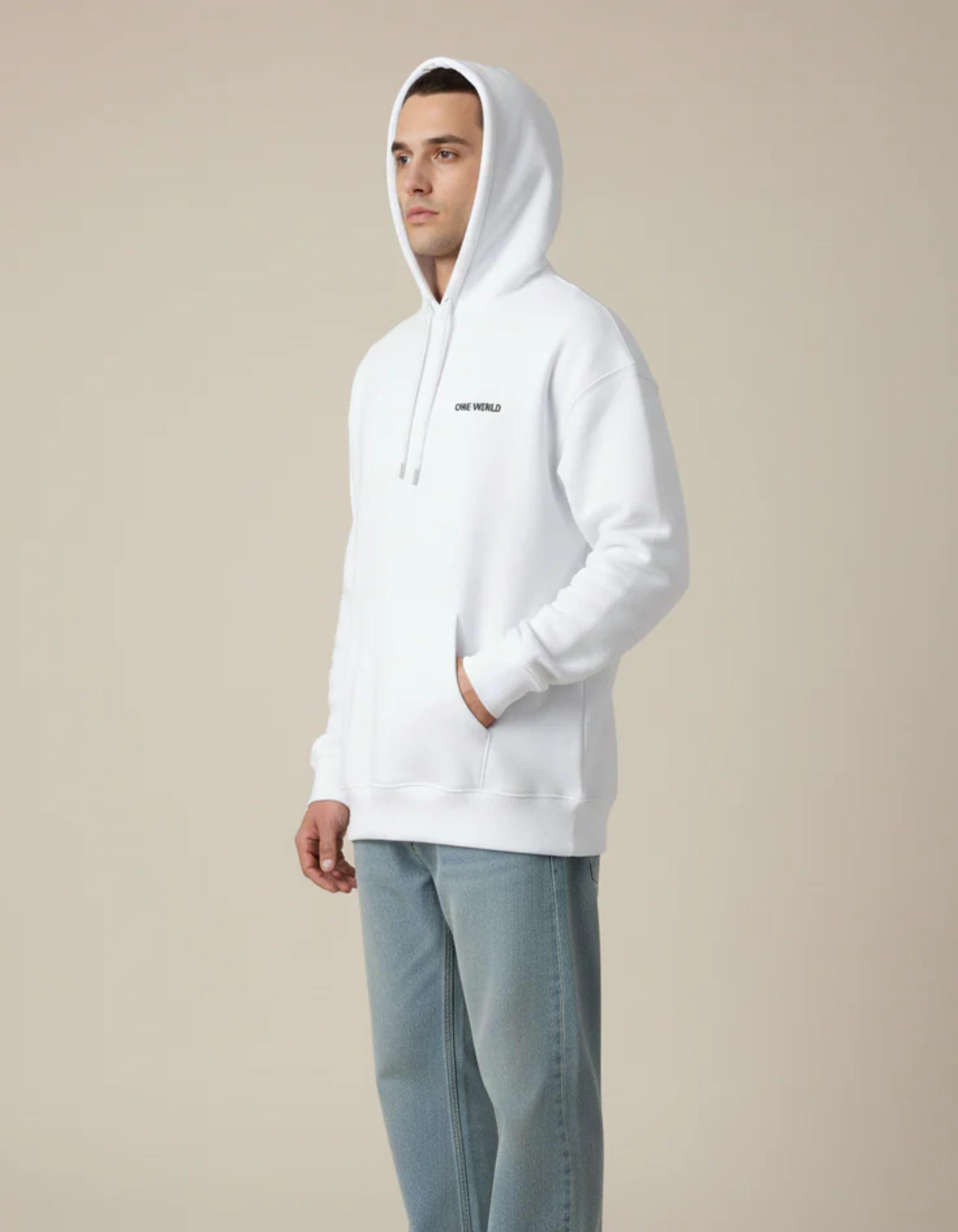 White One World Typography Oversized Hoodie